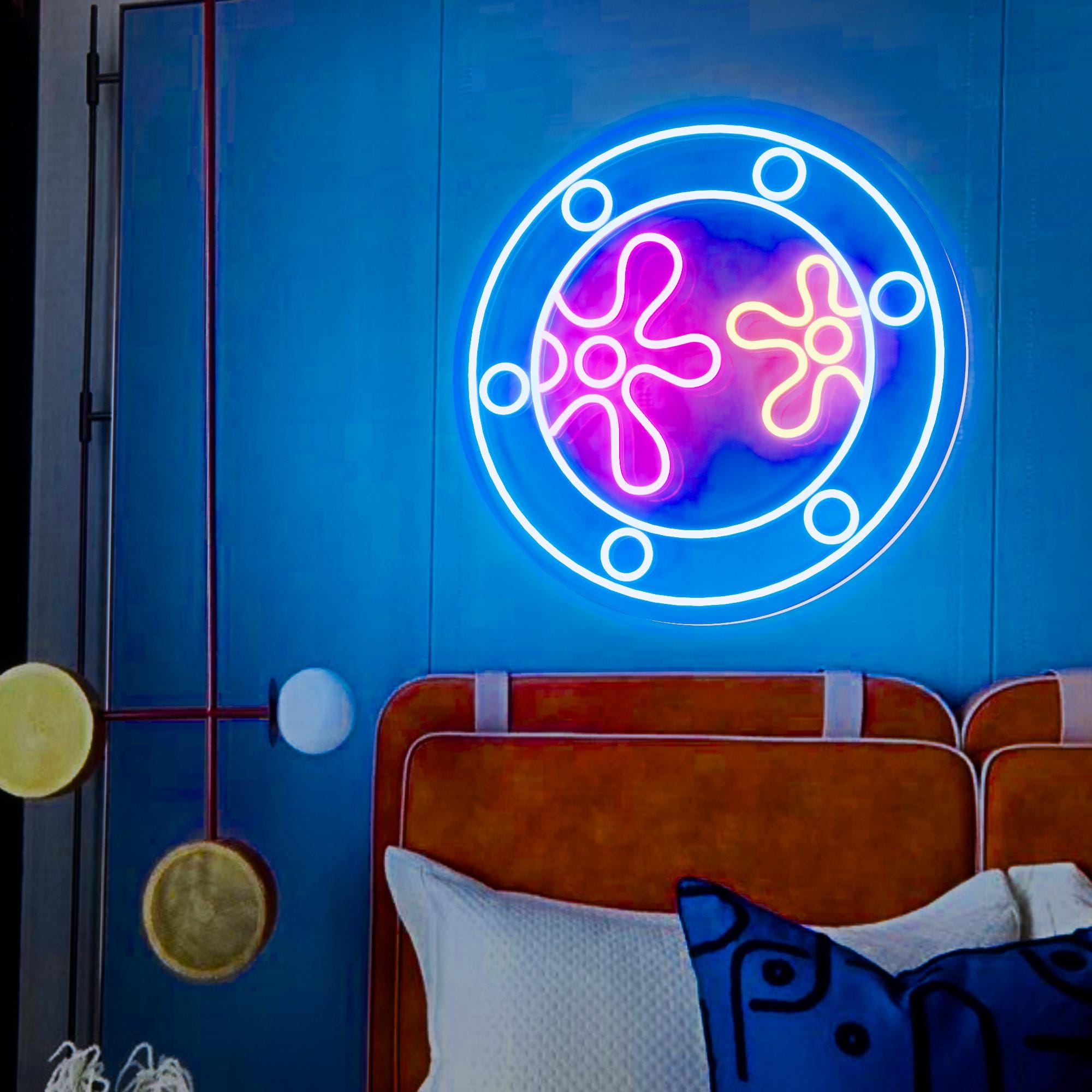 Ocean World Flower Porthole Neon Sign Lights for Bedroom Wall Decor,Flowers World Under Sea Neon Sign,Kid's Room Wall Decor