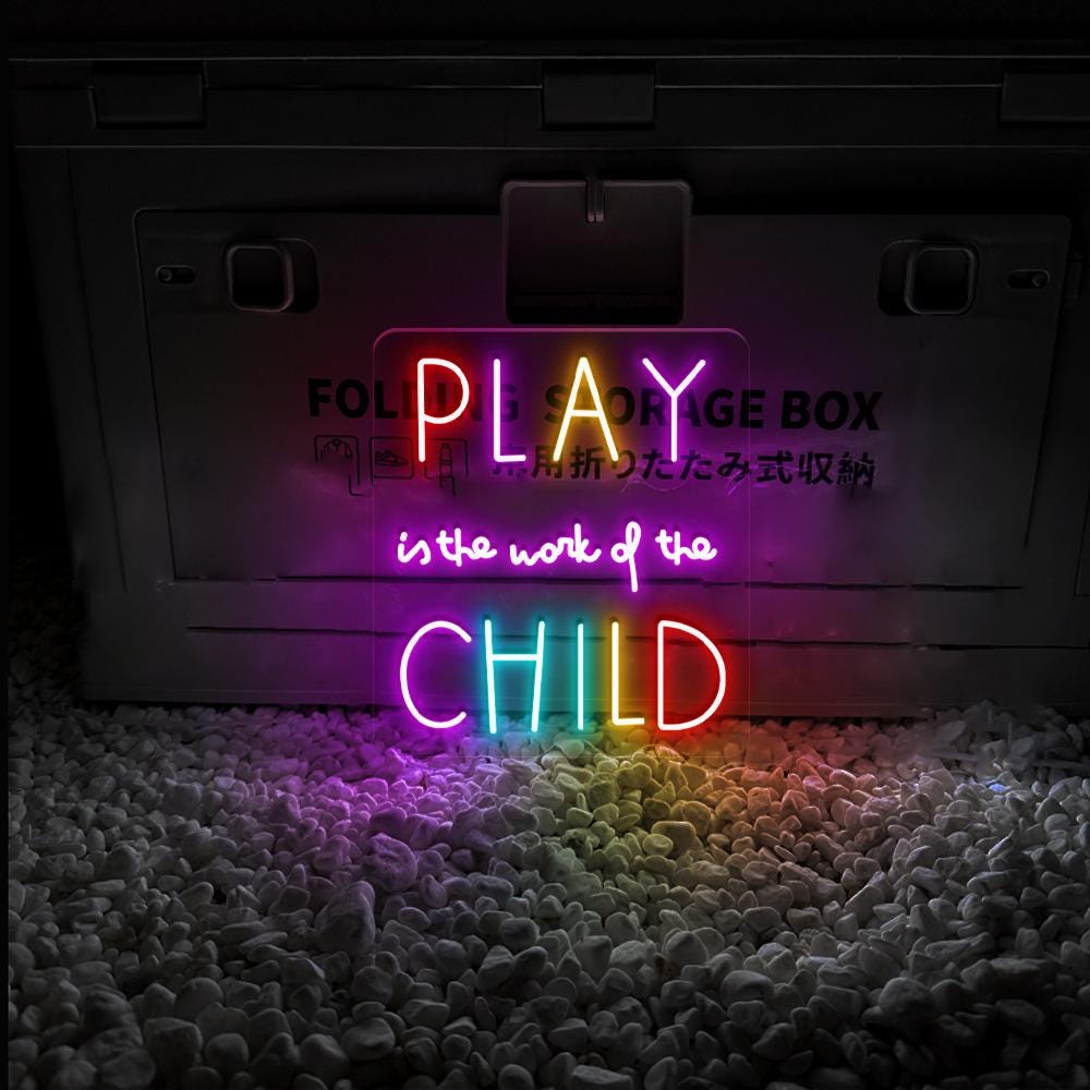 Play Is The Work Of The Child Neon Sign, Positive Affirmation, Kids Wall Neon, Growth Mindset, Classroom Decor, Positive Classroom Gifts