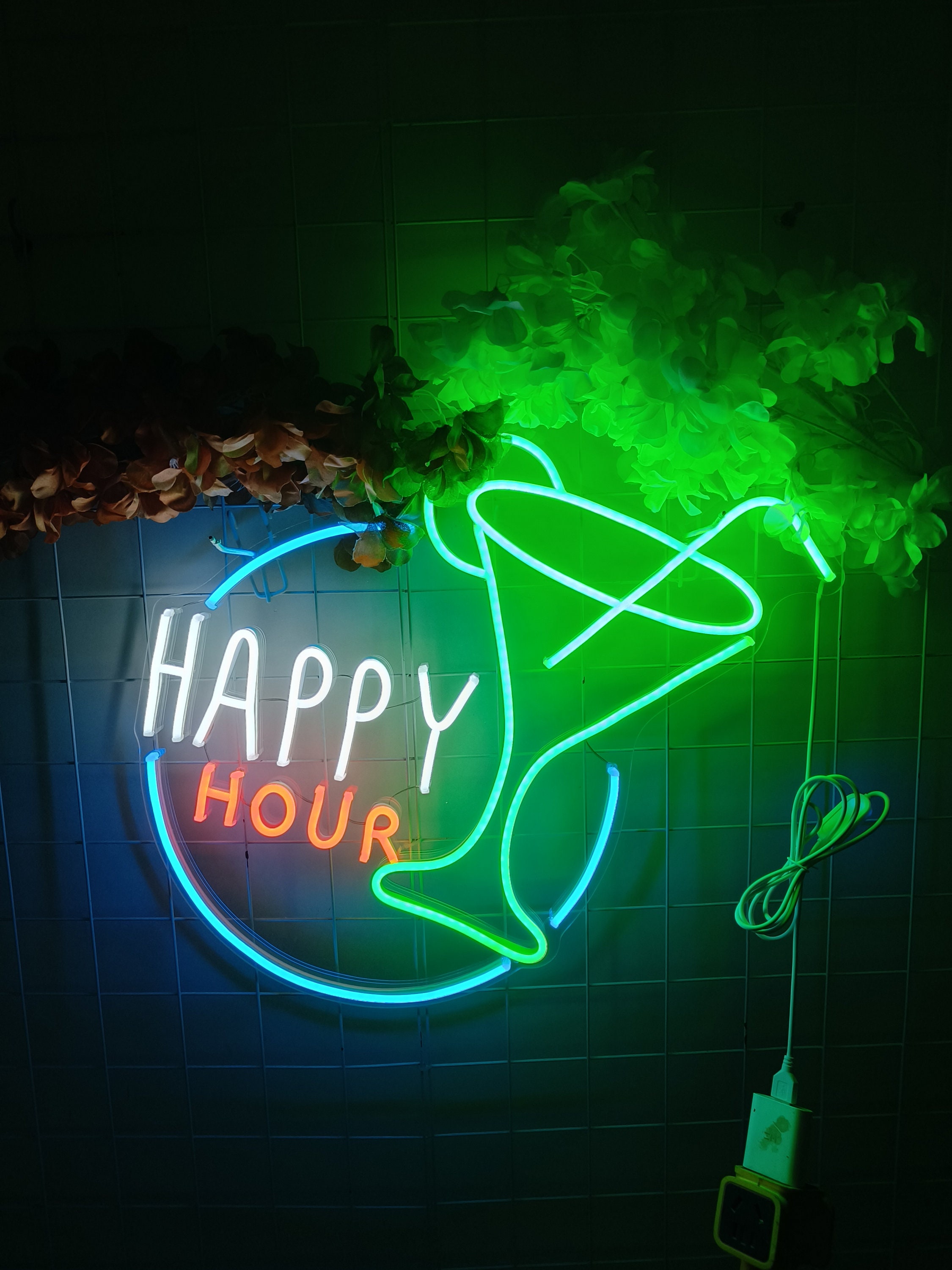 Happy Hour Neon Sign | Bar Neon Sign Custom | Neon Sign Light | Neon Light Led Art | Neon Sign Bedroom | Chat Room Neon Sign Wall Decor