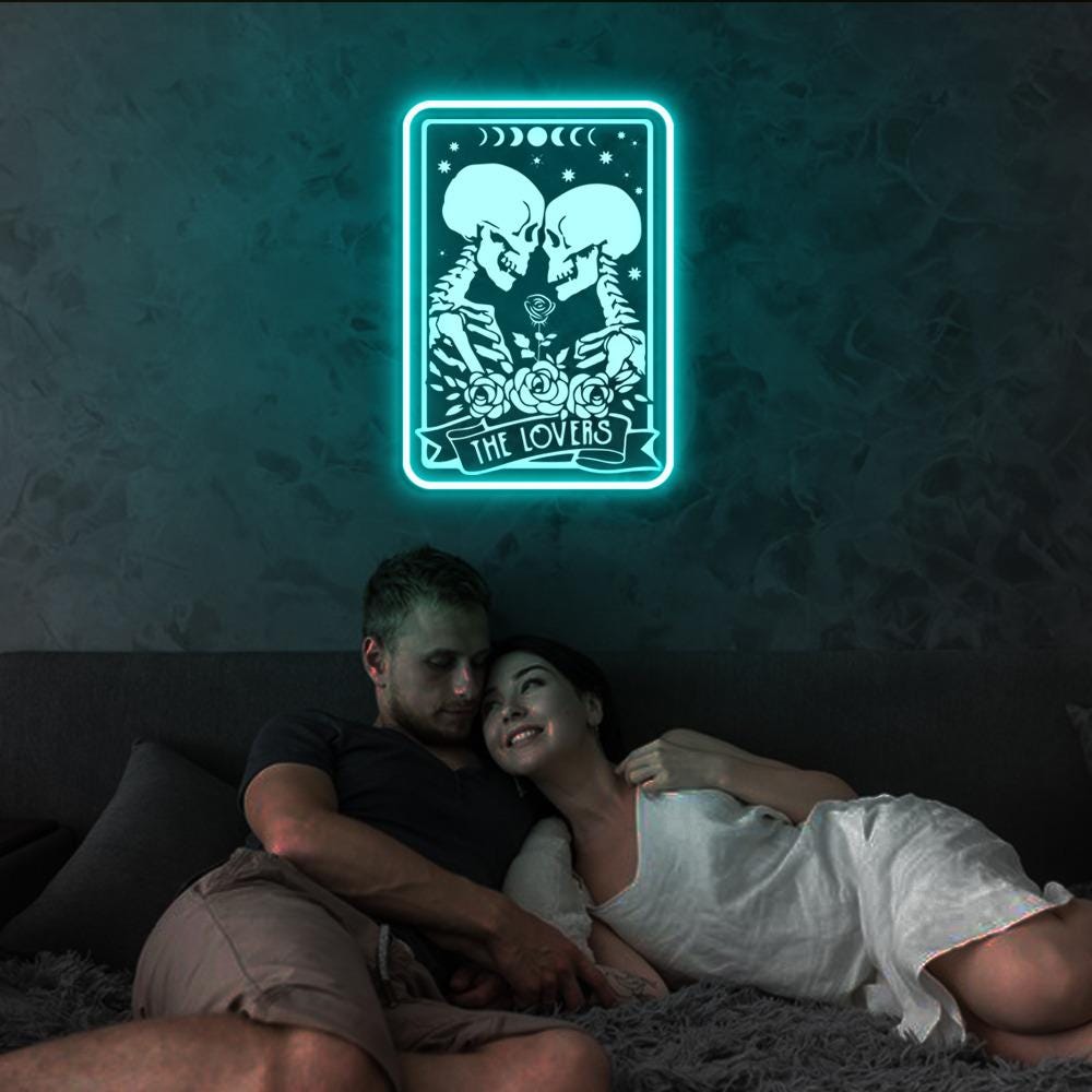 Valentines Day Neon Women, The Lovers Tarot Card Neon, Skeleton Lovers Neon, Gothic Valentine Neon, Couple Matching Neon, Mystical Neon Gift