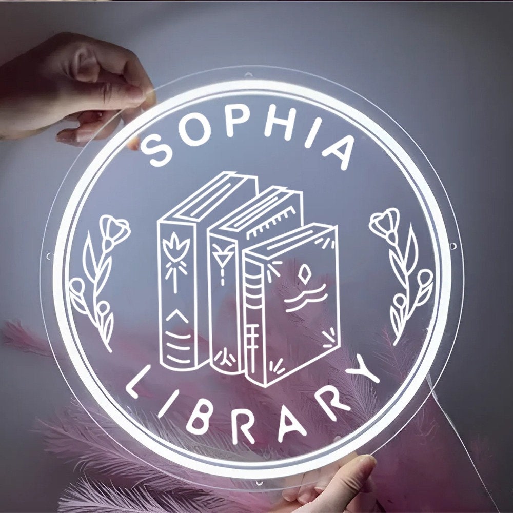 Custom Name Library Neon Sign, Bookworm Neon Sign Gift, Book Lover Gift, Library Decor, Book Club Decor, Librarian Gifts, Mother's Day Gifts