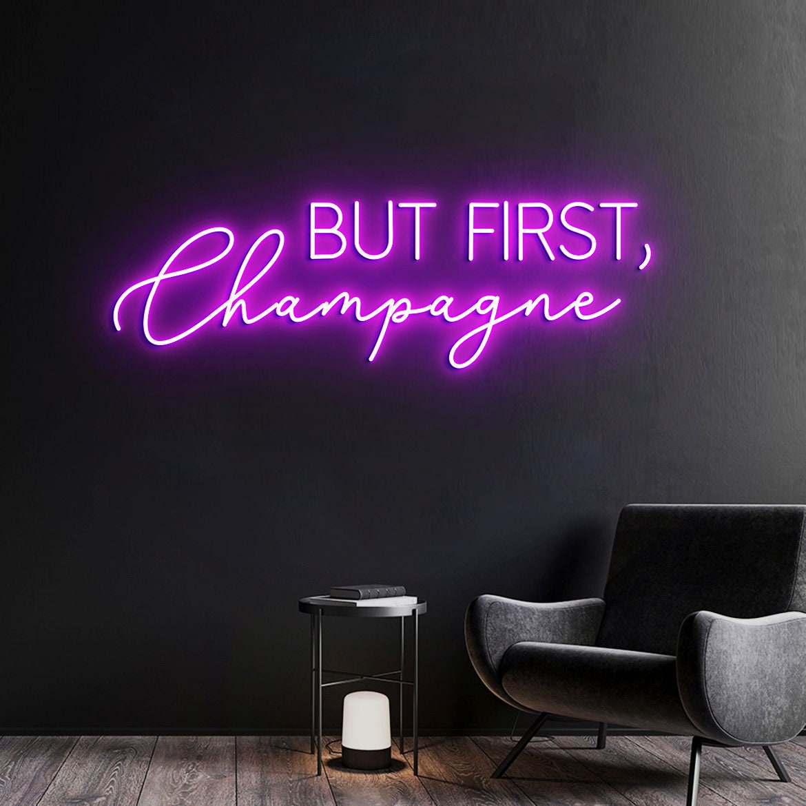 But First Champagne Neon Light, Champagne Wall Art, Custom Champagne Neon Wedding Sign Wall Art