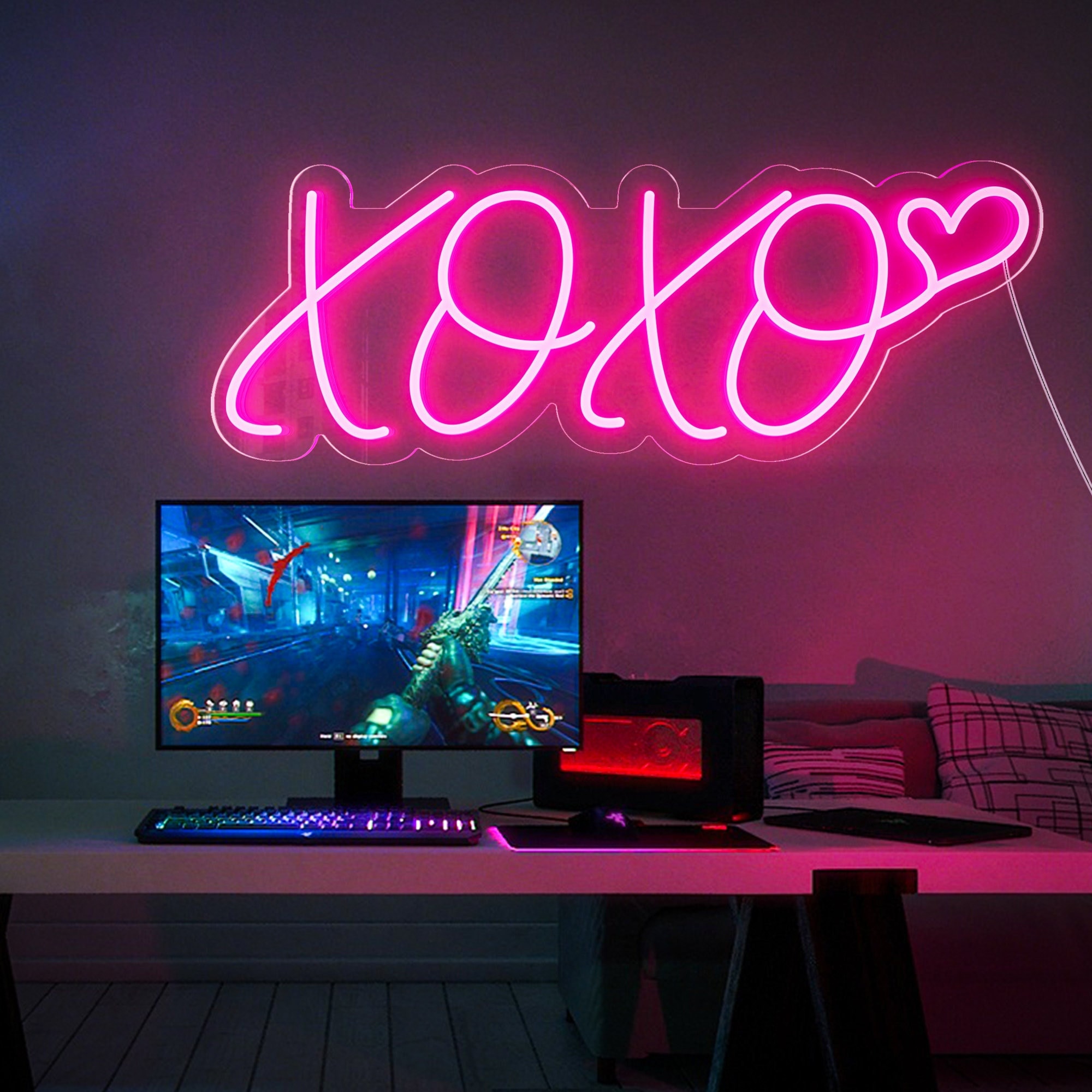 XOXO Neon Sign,Pink Led Neon Light Sign,Neon Sign Bedroom,Gifts for her,Dorm Room Sign,Wedding Decor Neon Signs With Love