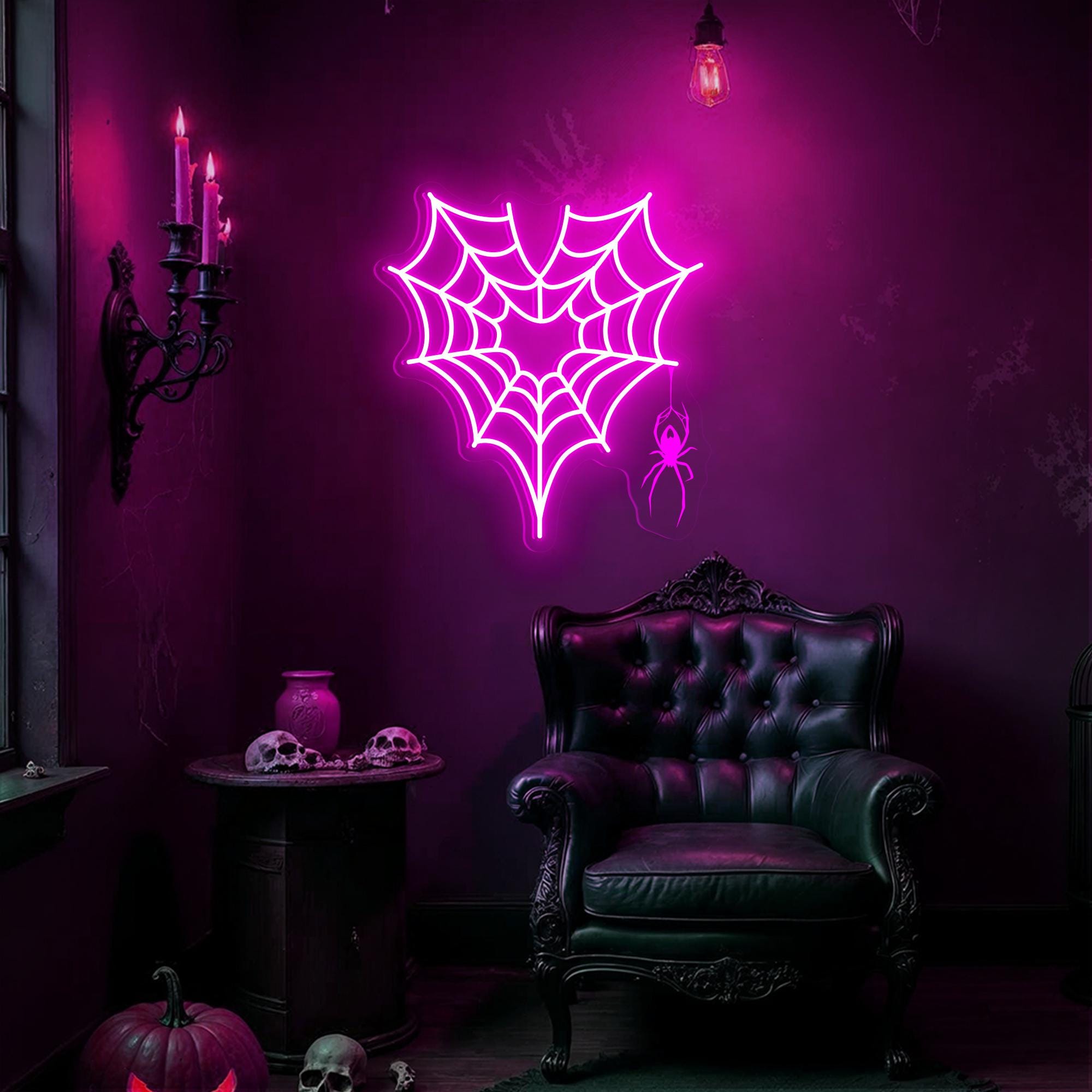 Spider Web Heart Neon Sign Custom Spider LED Neon Light Valentine Heart Neon Signs for Bedroom Decor Gothic Home Decor Handmade Gift for Her