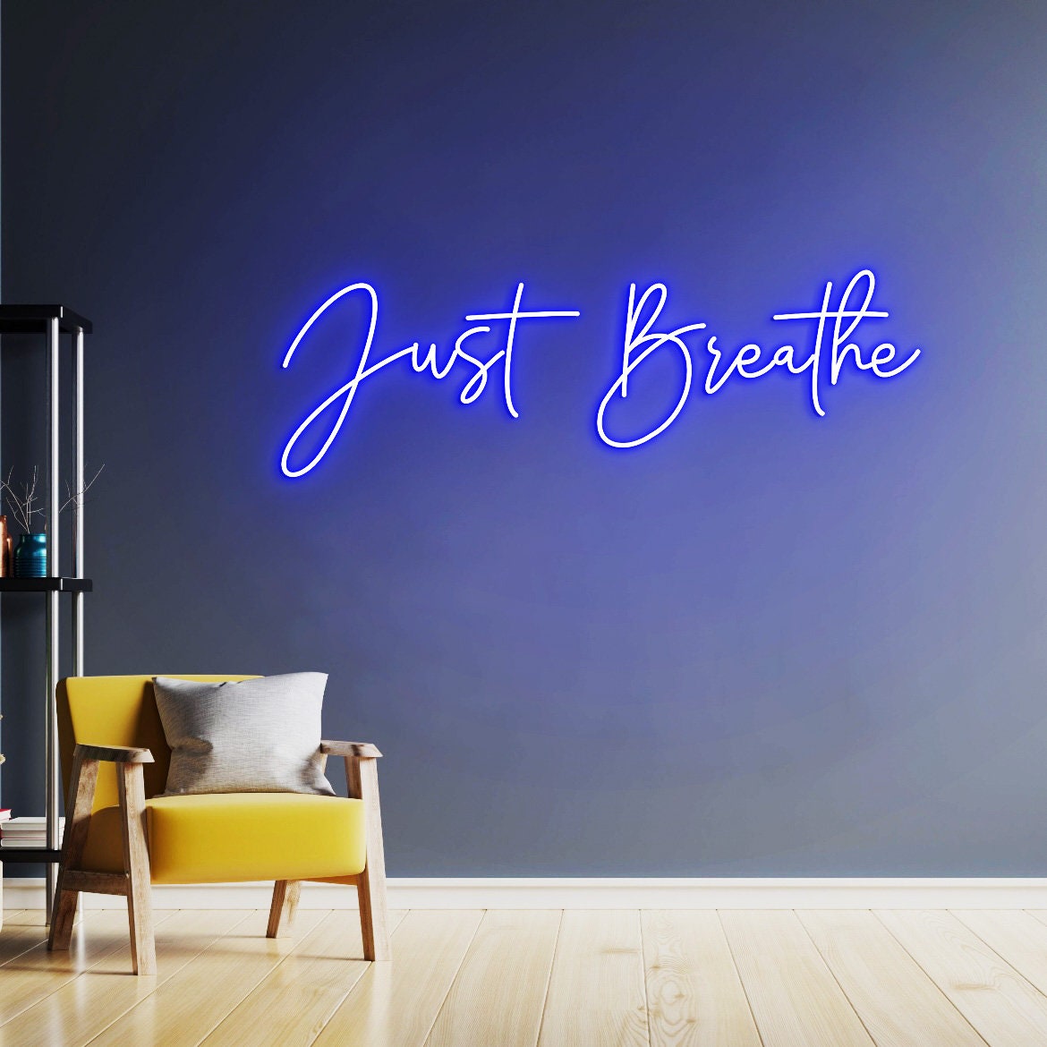 Just Breathe Neon Sign, Just Breathe Sign, Yoya Gym Wall Decoration, Dandelion, Neon Sign Office Wall Art