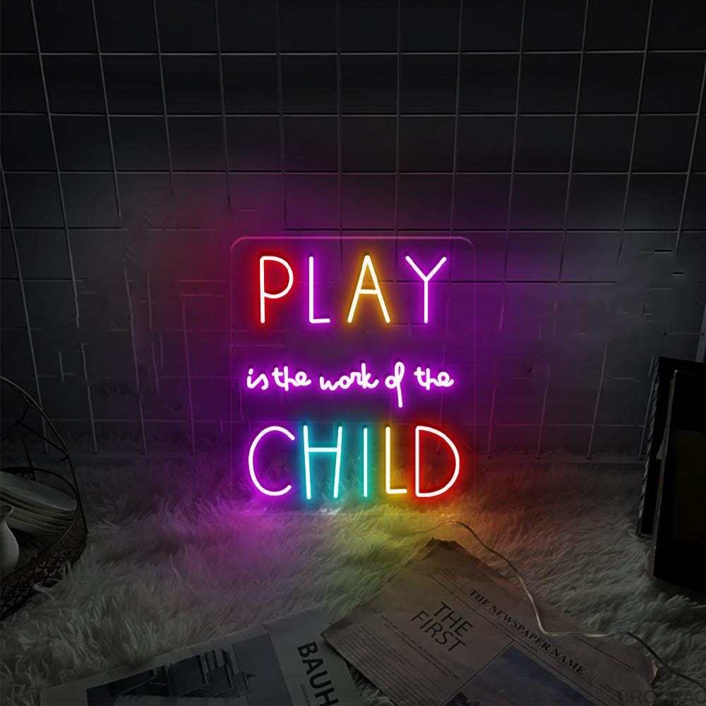 Play Is The Work Of The Child Neon Sign, Positive Affirmation, Kids Wall Neon, Growth Mindset, Classroom Decor, Positive Classroom Gifts