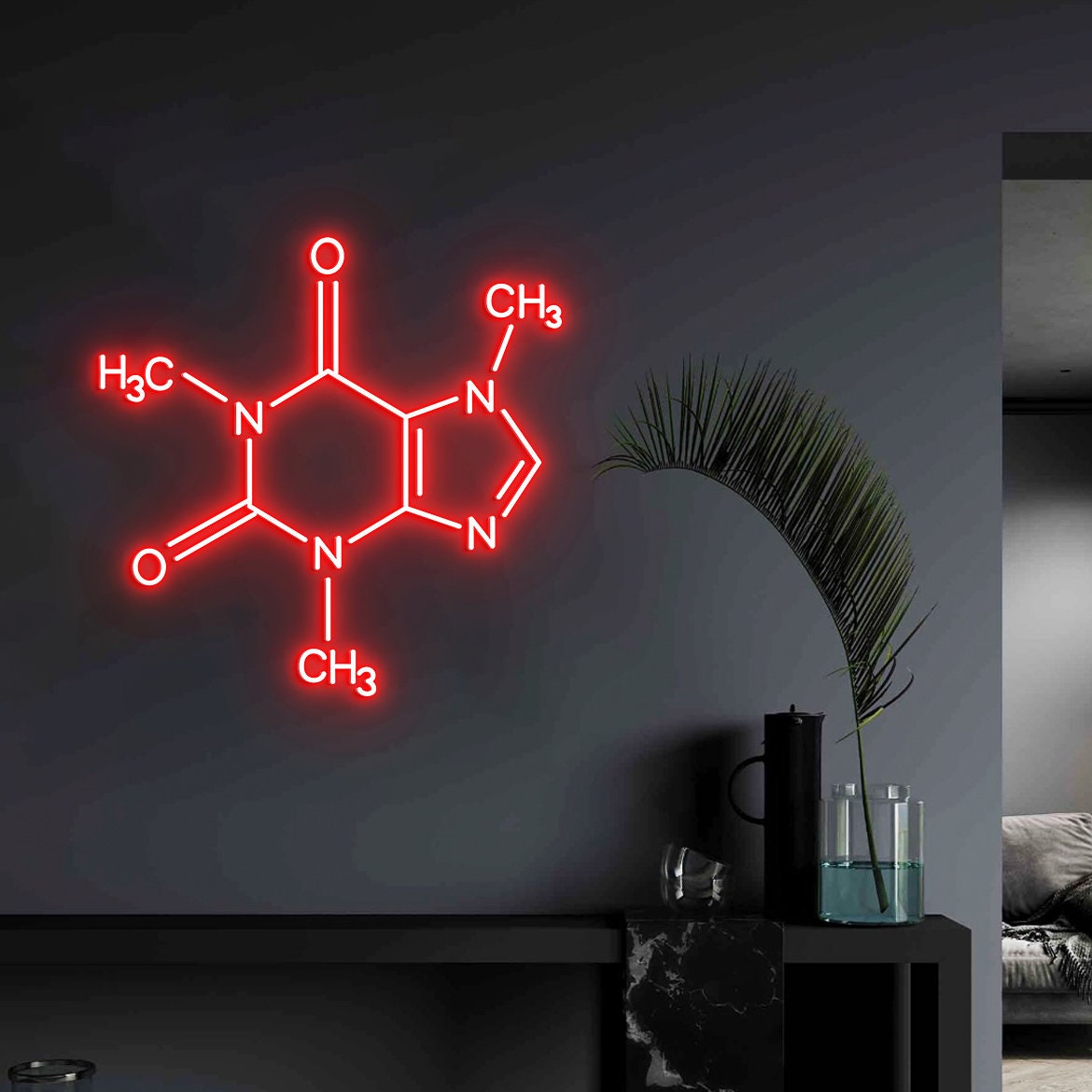 Caffeine Molecule, Led Neon Sign, Wall Decor Caffeine Molecule, Coffee Molecule Art, Coffee Wall Decor, Wall Art Hanging