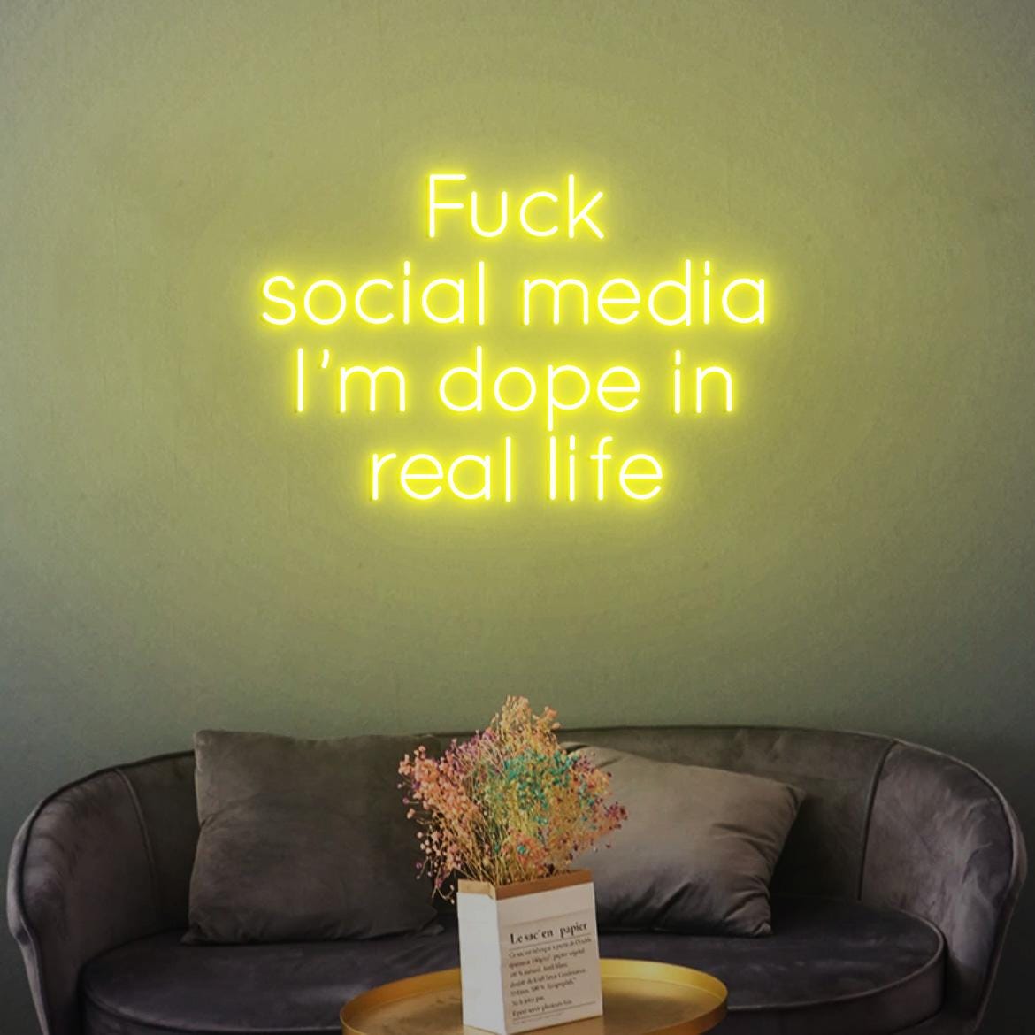 Custom Neon Sign F*k Social Media I'm dope in Real Life, Bar Wall Decor Dope In Real Life Sign, Bar Wall Idea Decor Sign, Bar Business