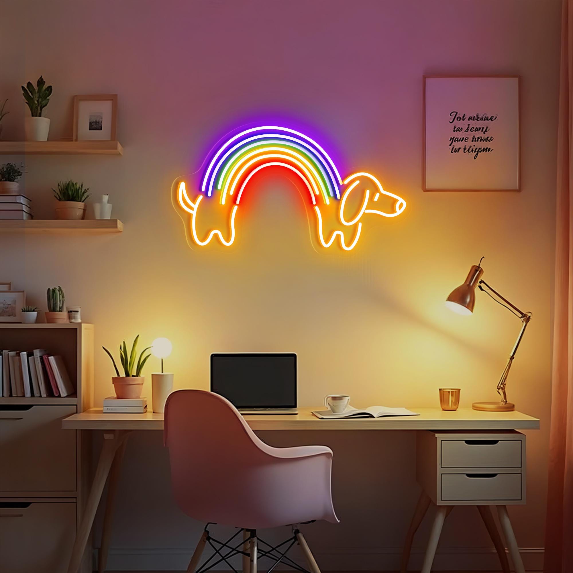 Rainbow Dachshund Neon Sign Beautiful Rainbow Led Neon Sign Weiner Sausage Dog Neon Light Cute Dog Wall Decor for Dog Lovers Pride Gifts