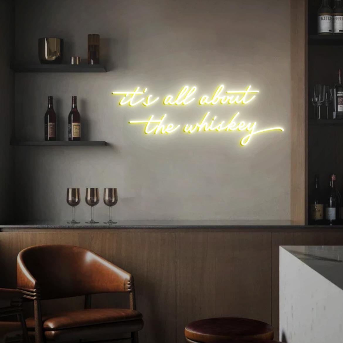 It's all about the whiskey Neon Sign, Whiskey Bar Sign, Home Whiskey Bar Decoration, Rustic Whiskey Bar Wall Neon Light, Whiskey Signs