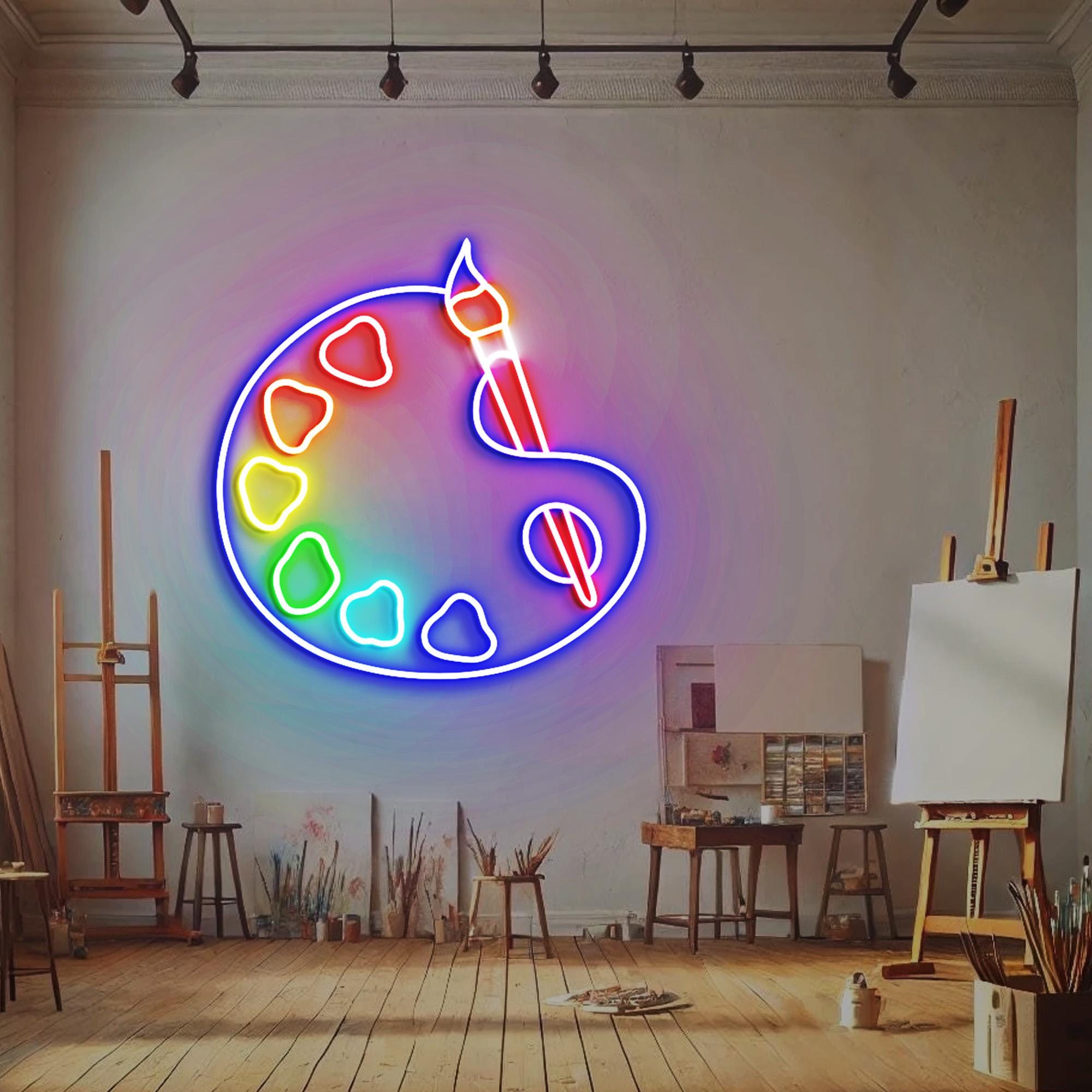 Palette Neon Light, Art Gallery Neon Sign Light Decor, Draw Picture Neon Sign, Paintbrush Neon Lights, Painter Room Wall Decor