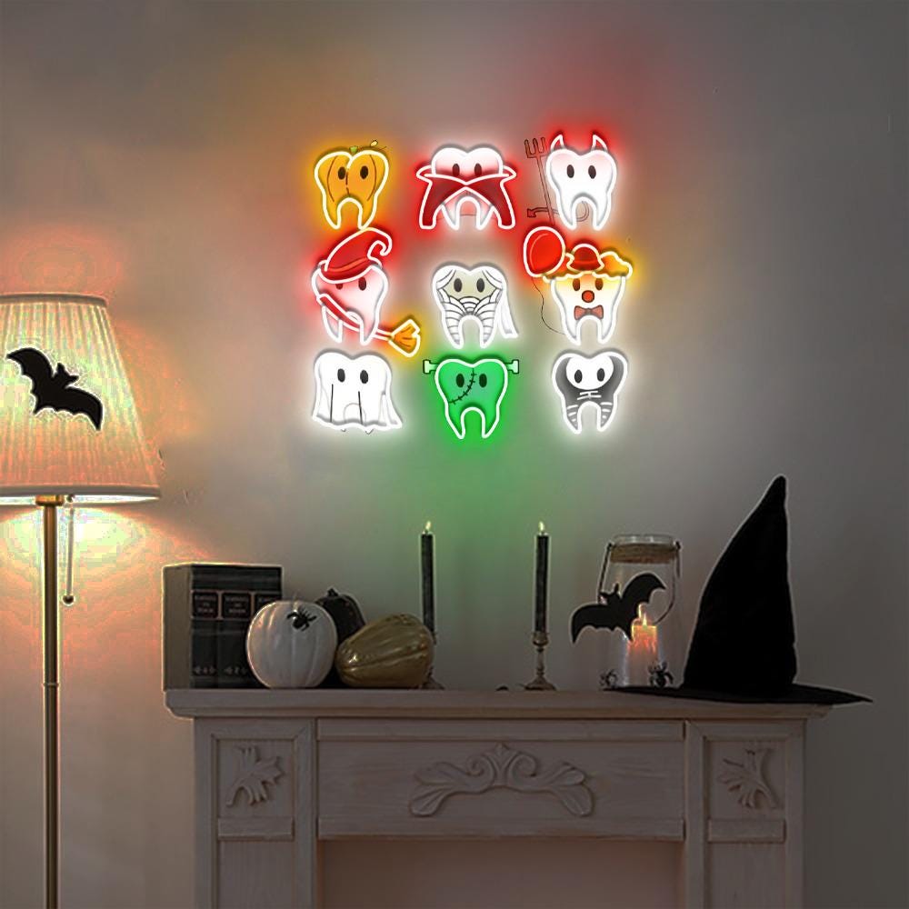 Spooky Halloween Dentist Neon Sign, Dental Halloween Neon, Matching Halloween Dental Neon Led, Dental Hygiene Neon Sign, Dental Office Neon