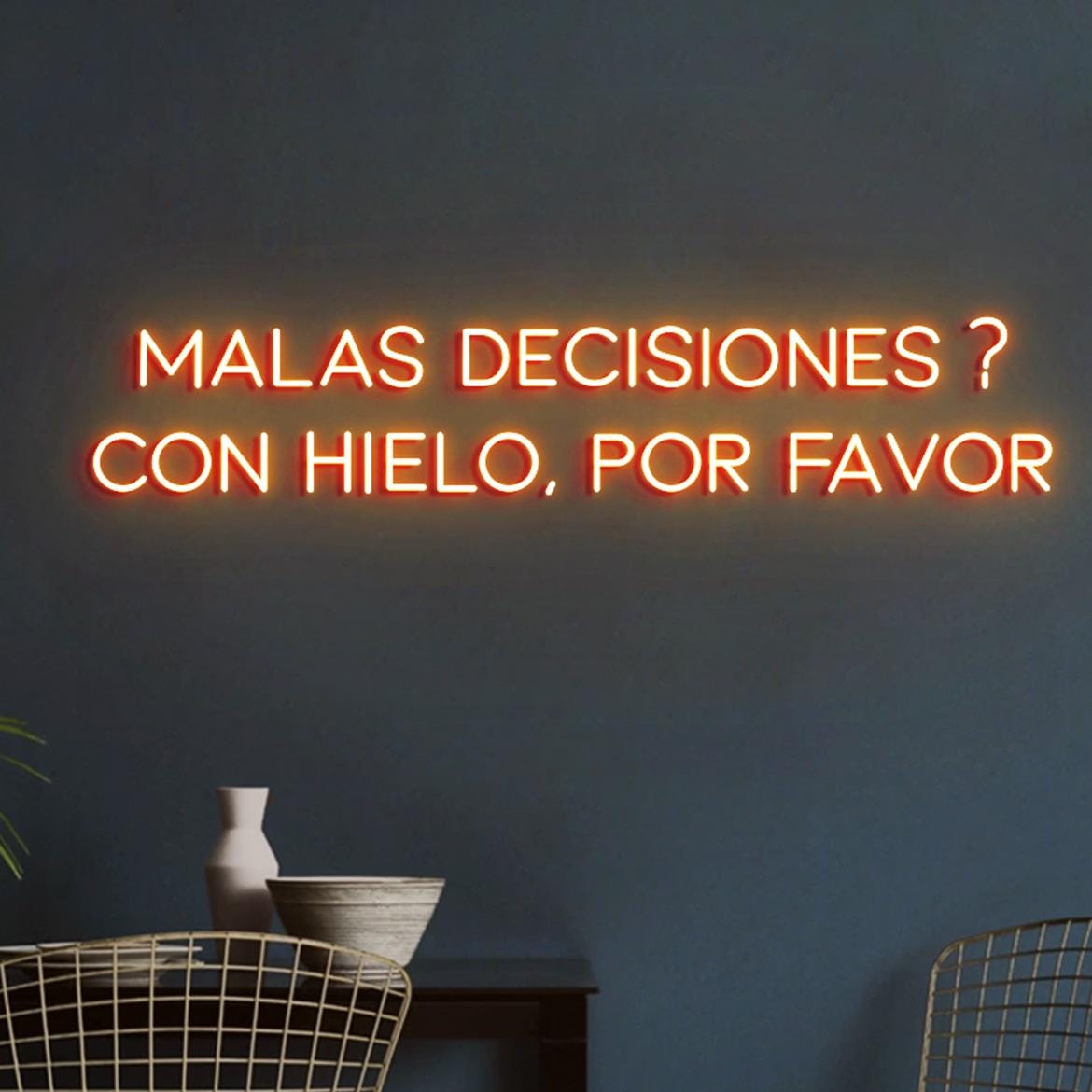 Custom Neon Sign Malas Decisiones Con Hielo Por Favor, Spanish Bar Decor, Decor Bar Spanish Style, Neon Light in the Bar