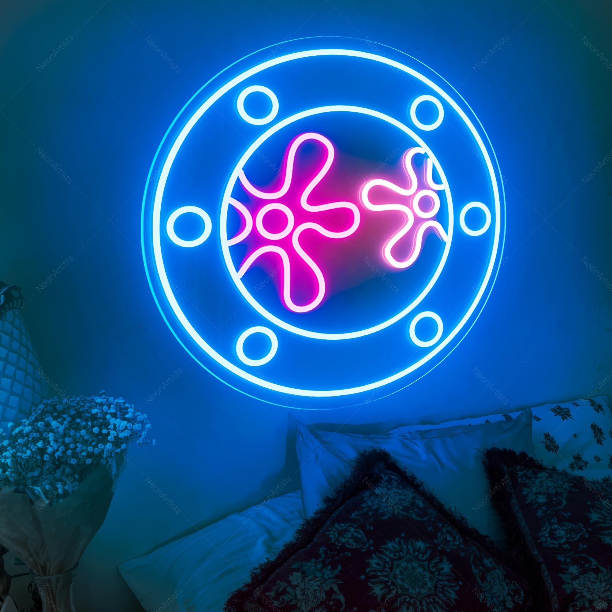 Ocean World Flower Porthole Neon Sign Lights for Bedroom Wall Decor,Flowers World Under Sea Neon Sign,Kid's Room Wall Decor