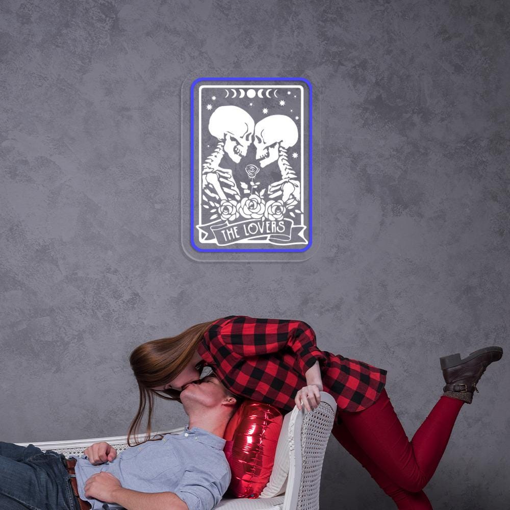 Valentines Day Neon Women, The Lovers Tarot Card Neon, Skeleton Lovers Neon, Gothic Valentine Neon, Couple Matching Neon, Mystical Neon Gift