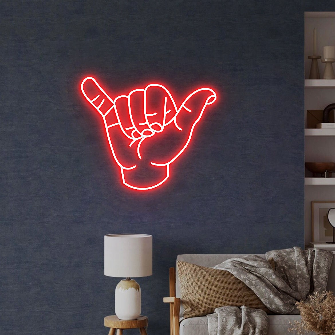 Shaka Hand Neon Sign, Hand Wall Art, Hang Loose Hand, Surf Art Decor, Hawaii Surf Hand Wall Art
