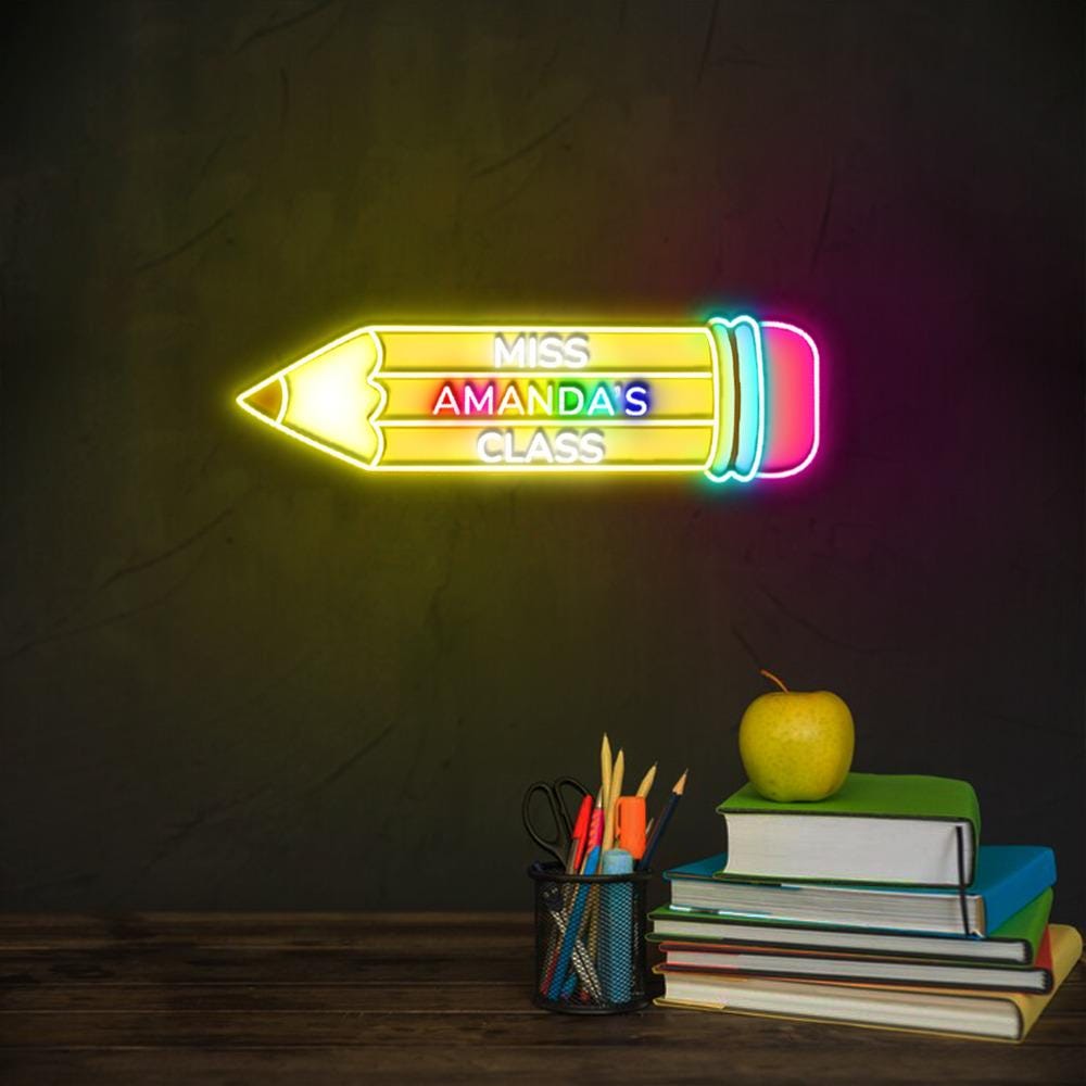 Pencil Neon wall Sign, Neon like, Pencil Neon Sign, Edge Lit Neon, Teacher Neon Light, Pencil Decorations, Teacher Neon Sign Decor Gifts