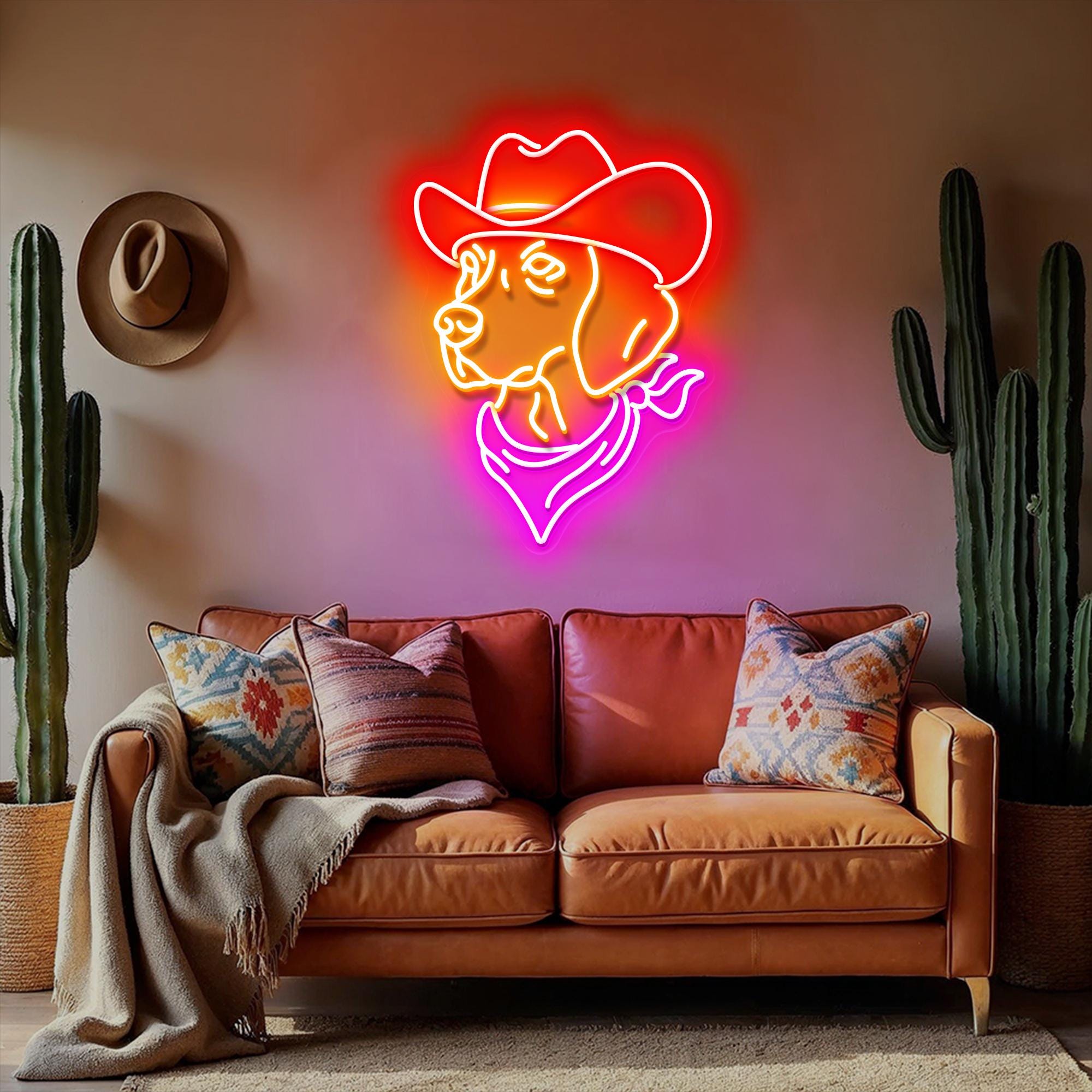 Cowboy Dog Neon Sign Custom Beagle Dog Neon Light Western Style Decor for Dog Lover Gift for Farmhouse Decor for Dog Grooming Salon Decor