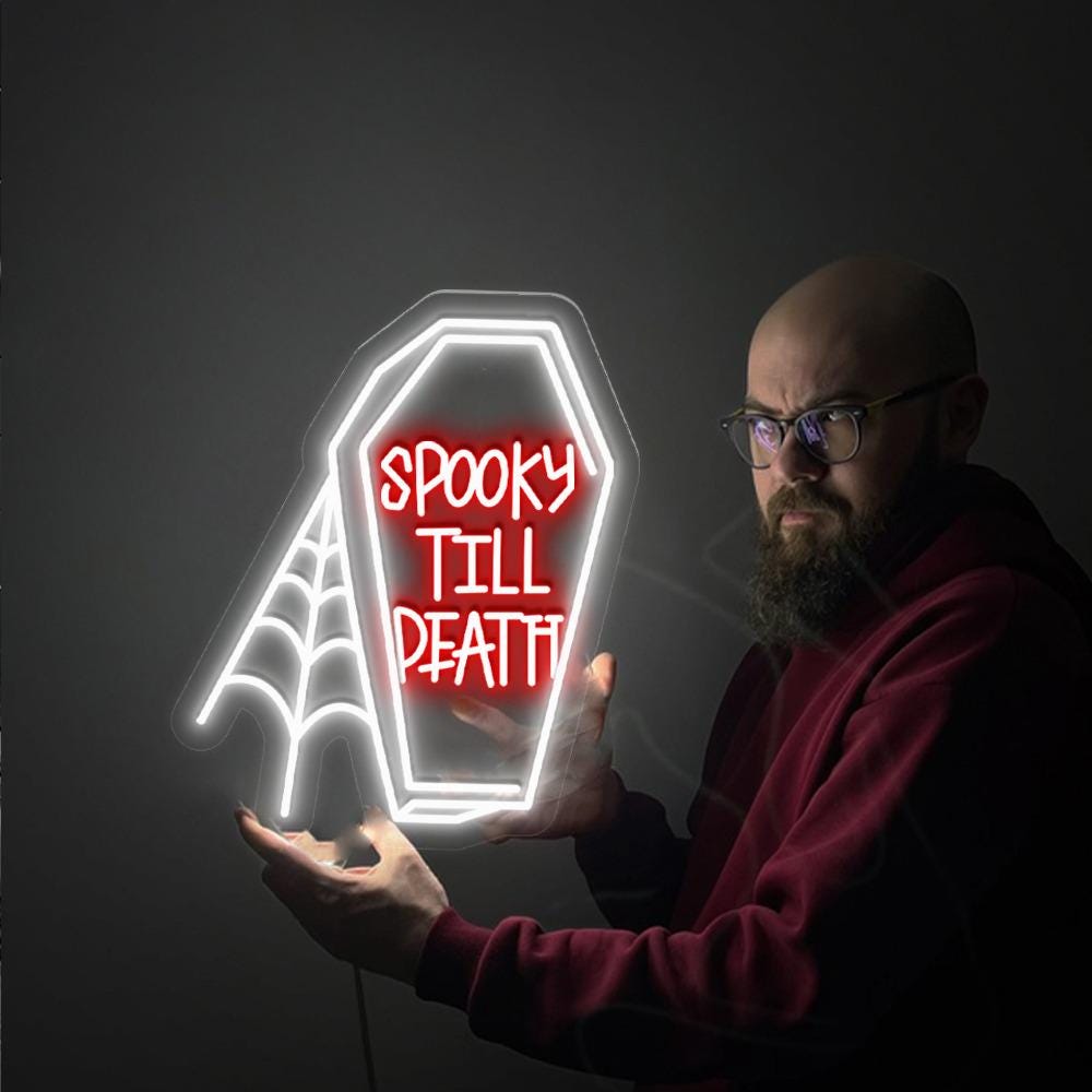 Spooky Till Death Neon Sign Gifts, Pumpkin Skeleton Neon Sign, Ghost Neon Led, Spooky Season Gift, Halloween Party Neon Led, Fall Ghost Neon