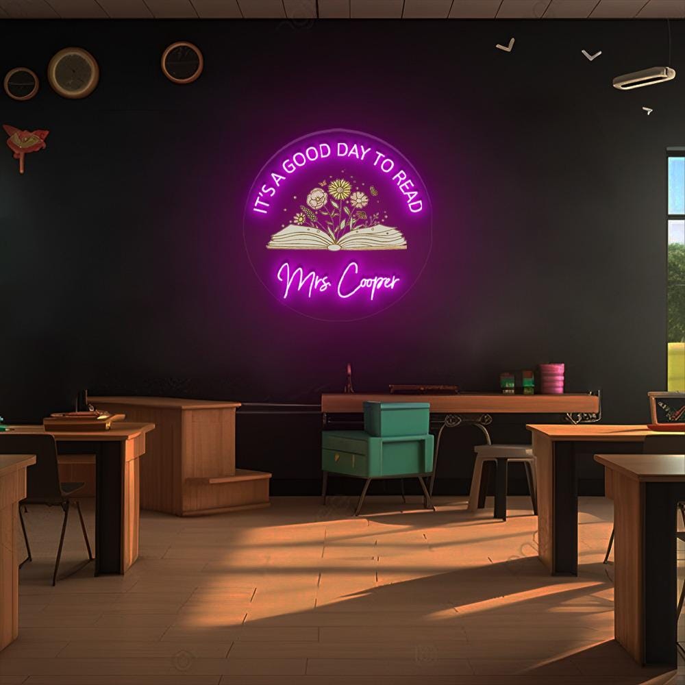 Reading Teacher Neon Sign, Teacher Appreciation, It's A Good Day To Read, Classroom Door Hanger, Personalized Language Teacher Neon Sign