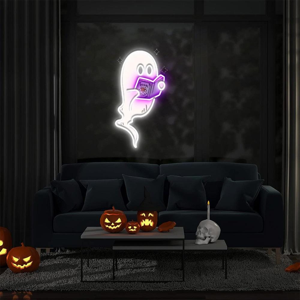 Ghosts Reading Books Neon Sign, Books Lover Ghost Gift, Cute Little Ghost Neon, Womens Halloween Neon, Spooky Season Neon, Fall Graphic Neon