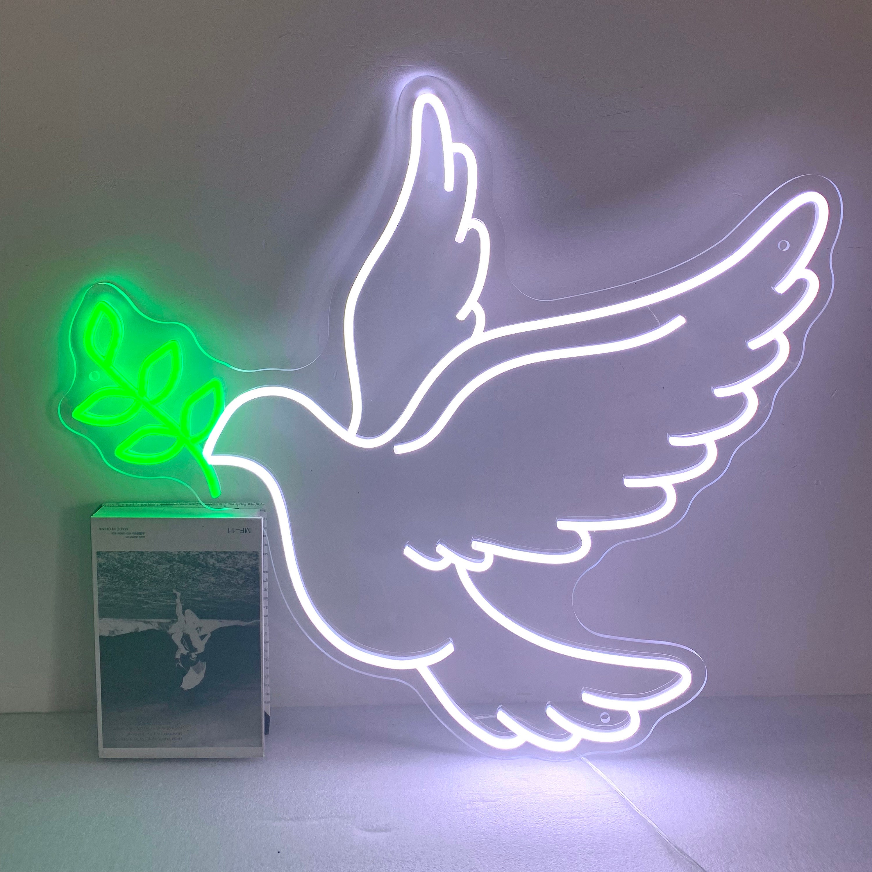 Pigeon Neon Light, Flying Dove Neon Light, Peace Dove, Freedom Dove Bird Led Sign, Flying Dove With Branch, Dove-Peaceful Sign Decor