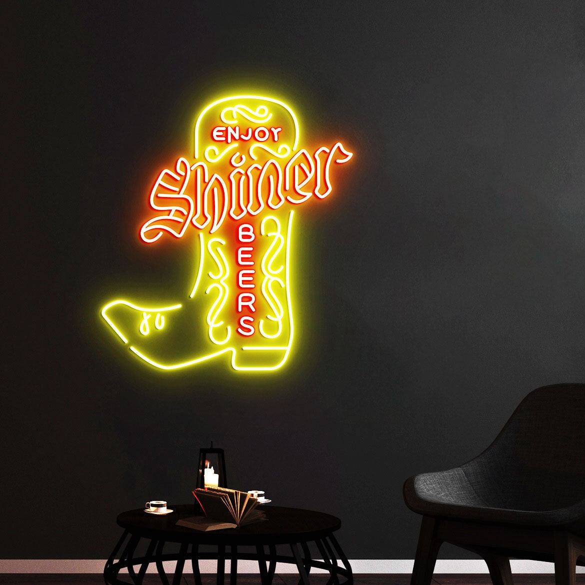 Shiner Neon Light, Neon Sign Light Decor, Boot Neon Sign, Bedroom Neon Lights, Home Neon Lights, Bar Wall Decoration