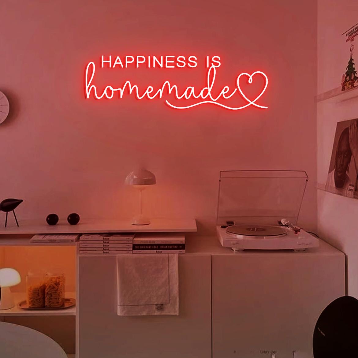 Happiness is Homemade with Heart Neon Sign, Happiness Sign Home Wall, Home Gallery Wall Sign Neon Light, Happiness Sign Kitchen Decor
