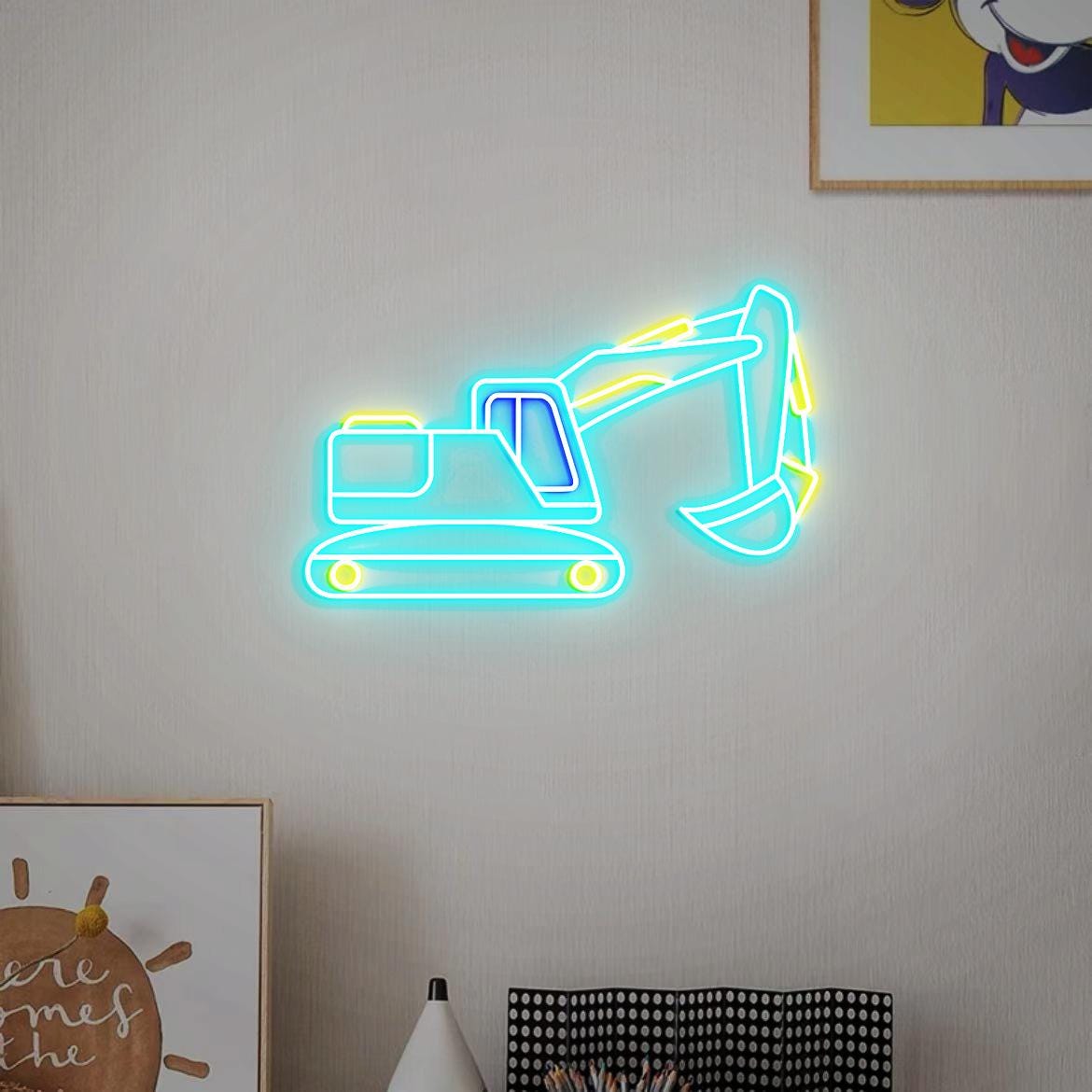 Excavator Neon Sign, Construction Excavator Wall Art, Digger Nursery Decor, Excavator Gift for Children, Toddler Bedroom Excavator Decor
