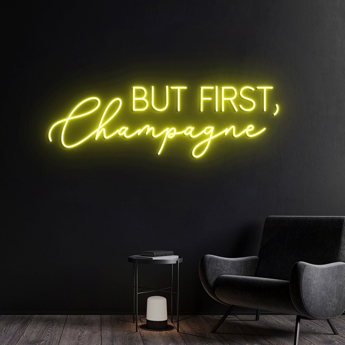But First Champagne Neon Light, Champagne Wall Art, Custom Champagne Neon Wedding Sign Wall Art