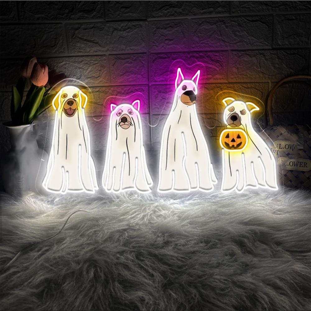 Halloween Neon Sign, Halloween Neon Led, Ghost Neon Sign, Halloween Dog Neon Sign, Ghost Dog Neon, 2024 Happy Halloween, Retro Spooky Season