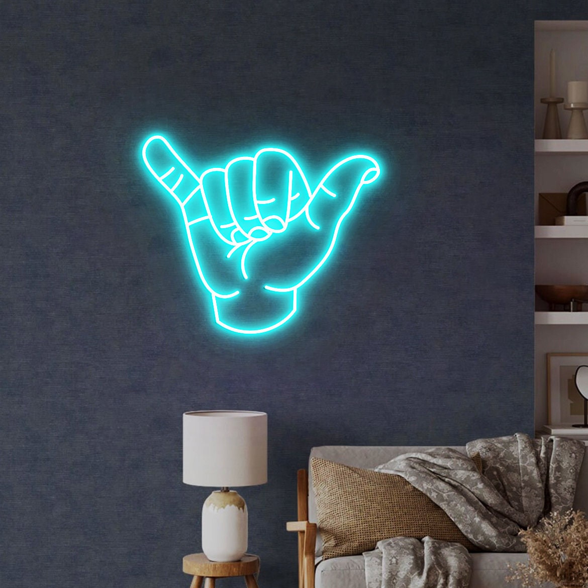 Shaka Hand Neon Sign, Hand Wall Art, Hang Loose Hand, Surf Art Decor, Hawaii Surf Hand Wall Art