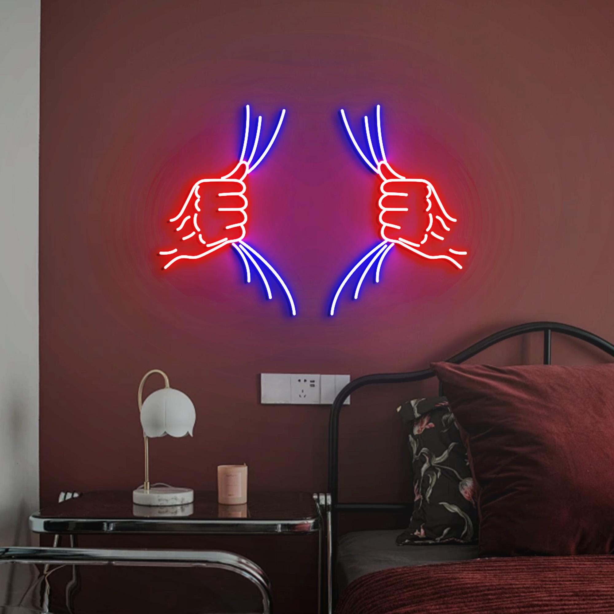 Tear Away Neon Sign Light Decor, Tear Away Led Sign, Hands Rip Ripping Open Shirt Clothes Fabric Sign, Wall Decor