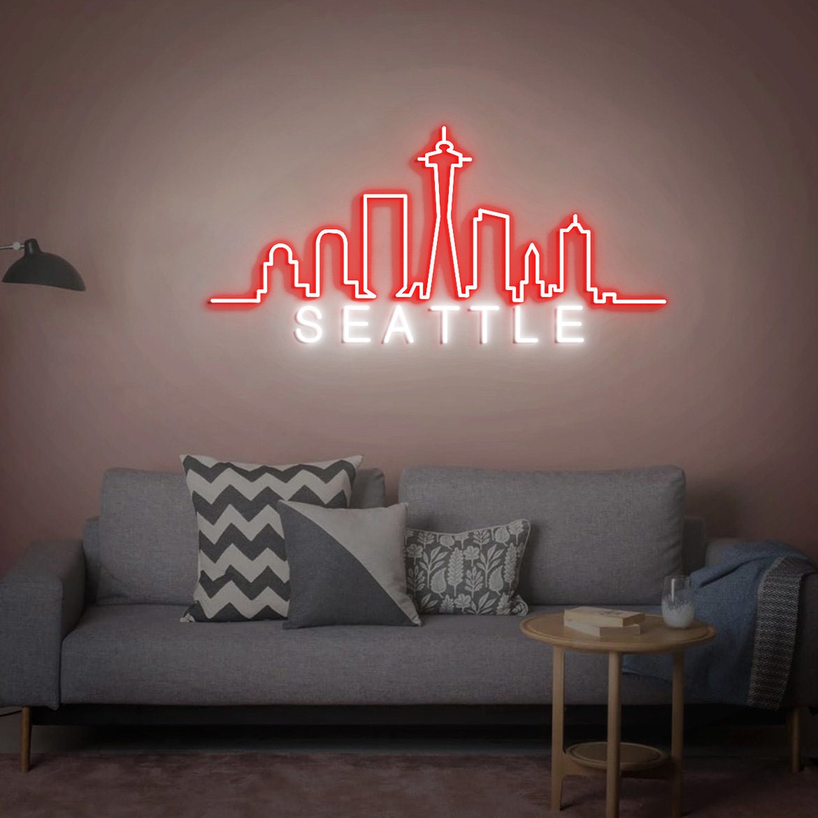 Seattle Skyline Neon Sign, Seattle Skyline Arty, US City Art, Custom City Skyline Neon Light, Seattle Art, Personalized Living Room Decor