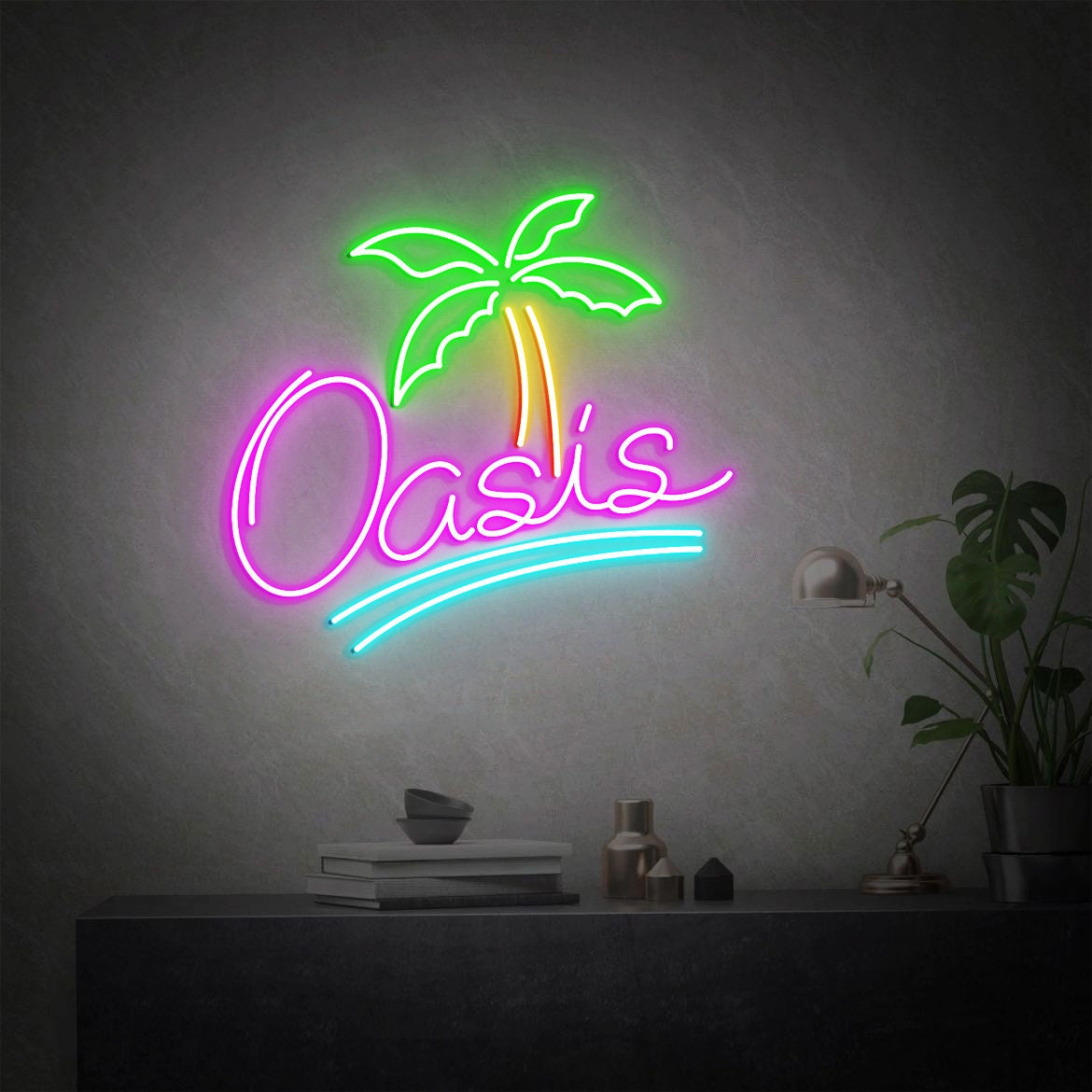 Oasis Sign, Personalized Palm Tree Oasis Neon Sign, Pool Sign, Beach Sign, Tropical Home Decor, Oasis Sign Home Decor