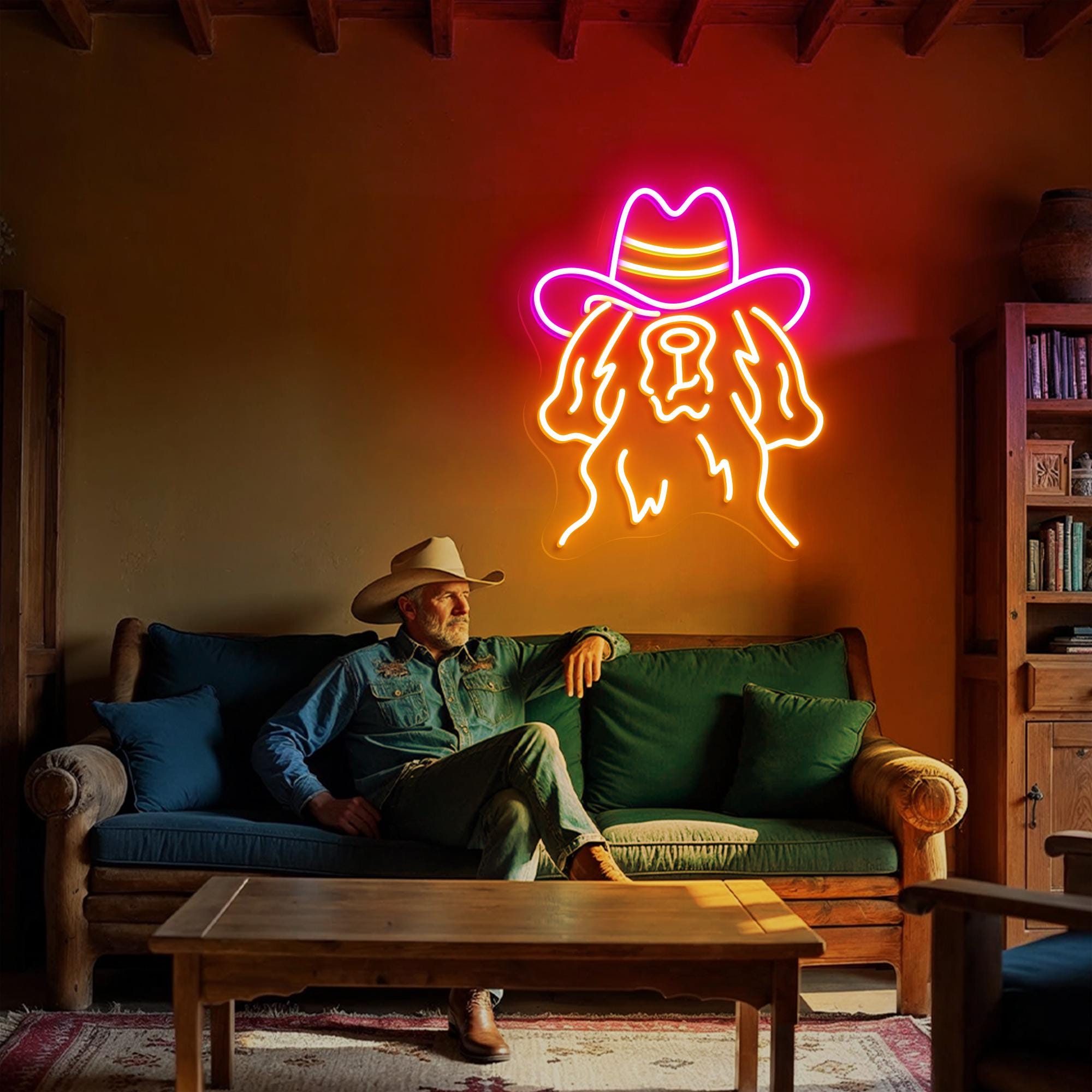 Golden Retriever Cowboy Neon Sign, Dog with Cowboy Hat Neon Sign, Dog Decor Sign, Cowboy Dog Neon Sign, Animal LED Sign, Custom Neon Sign