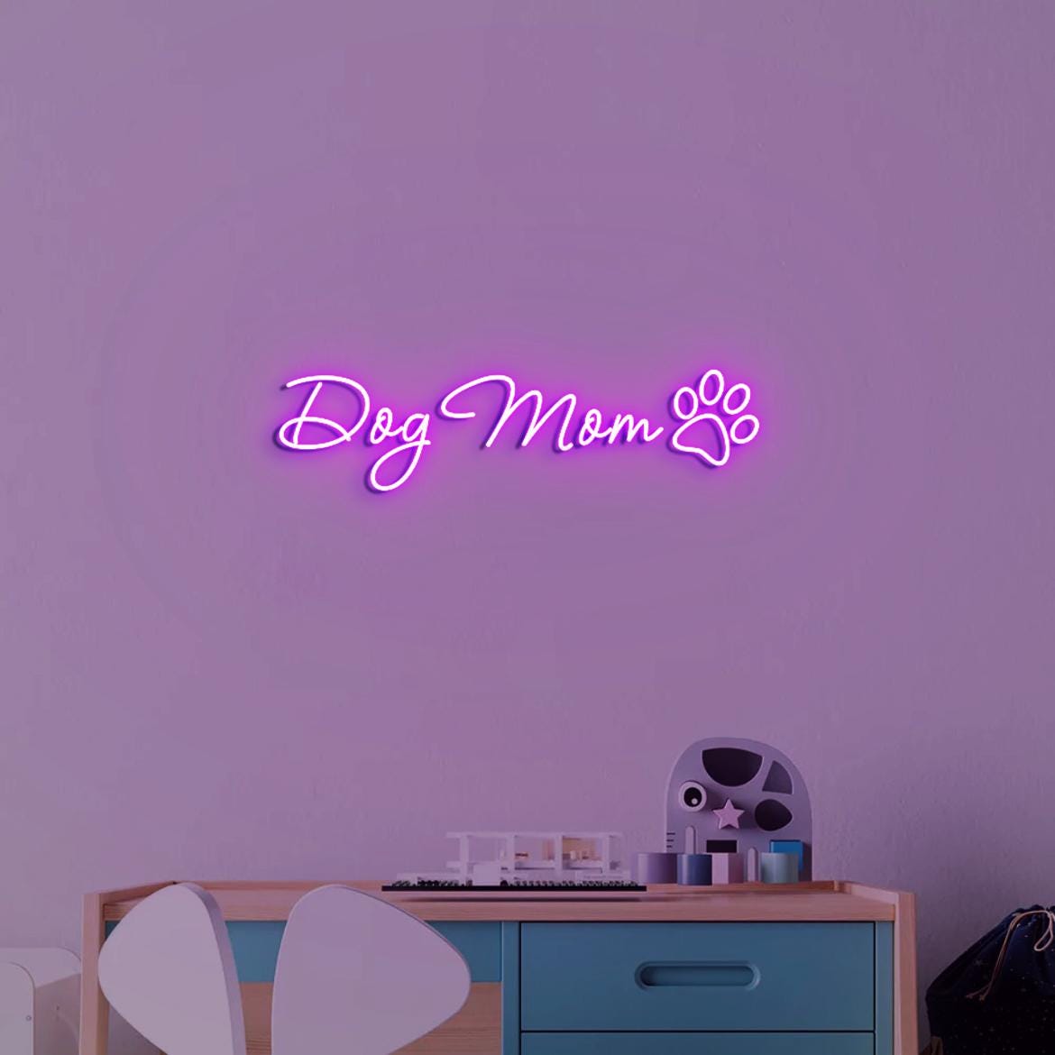 Dog Mom Sign, Custom Neon Sign Pet Name with Paw, Paw Decor for Wall Home, Personalized Neon Sign for Pet Lover, Dog Mom Gifts