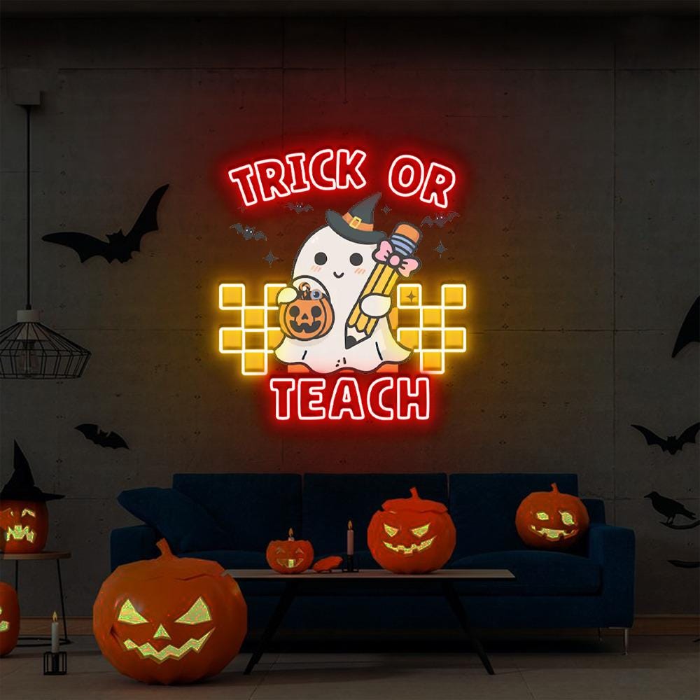 Teacher Halloween Neon Sign, Books Lover Ghost Gift, Cute Little Ghost Neon, Teacher Halloween Neon, Spooky Teacher Neon, Fall Graphic Neon