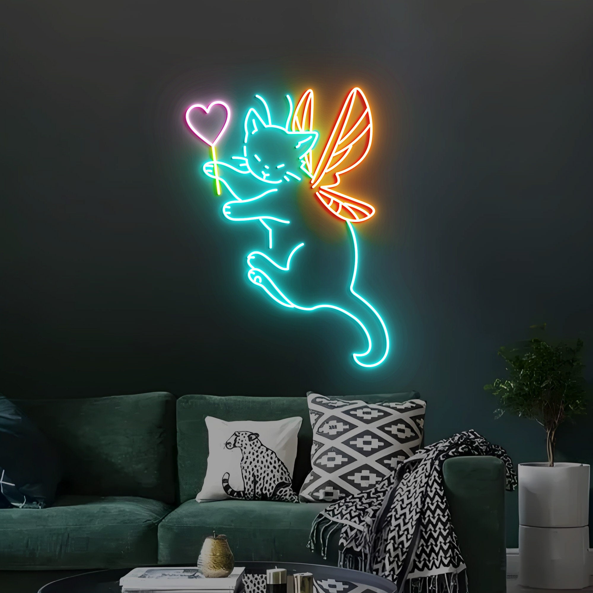 Fairy Cat Neon Light, Fairy Cat Neon Sign Light Decor, Cat With Wings Neon Sign, Cat Lover Gifts, Fairy Cat Wall Art Decoration
