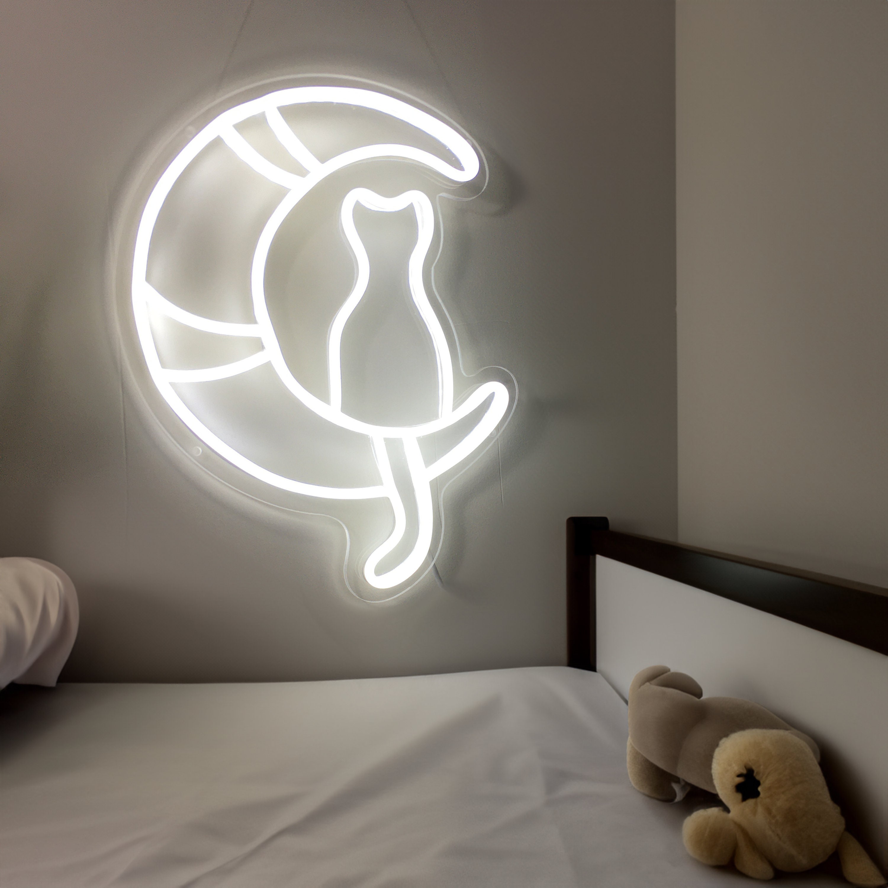 Kitten Dallas Neon Light Sign for Wall Room Decoration Personalized Gift Kids Cat on the moon Wall Decor Aesthetic Room Decor