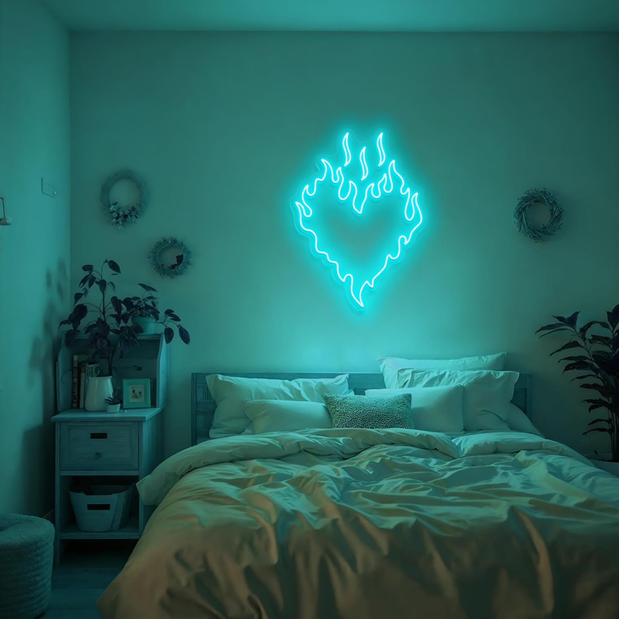 Flaming Heart Neon Sign Heart on Fire Neon Light Custom Neon Signs for Home Decor Personalized Gift Idea for Her on Valentines Day