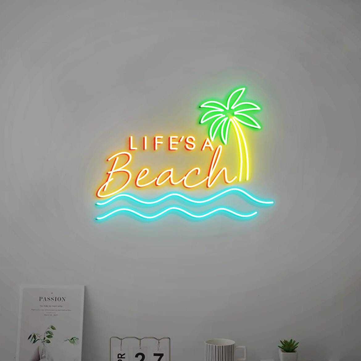 Life is A Beach Neon Light Sign, Beach House Wall Sign, Palm Tree Wall Wave for Beach Home Wall, Beach Theme Decor, Beach Signs for New Home