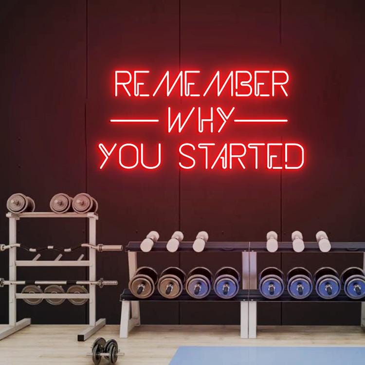Remember Why you Stared Neon Sign, Motivational Gym Decor, Inspirational Gym Quote Sign, Fitness center Workout Room Sign, Office Gym Decor