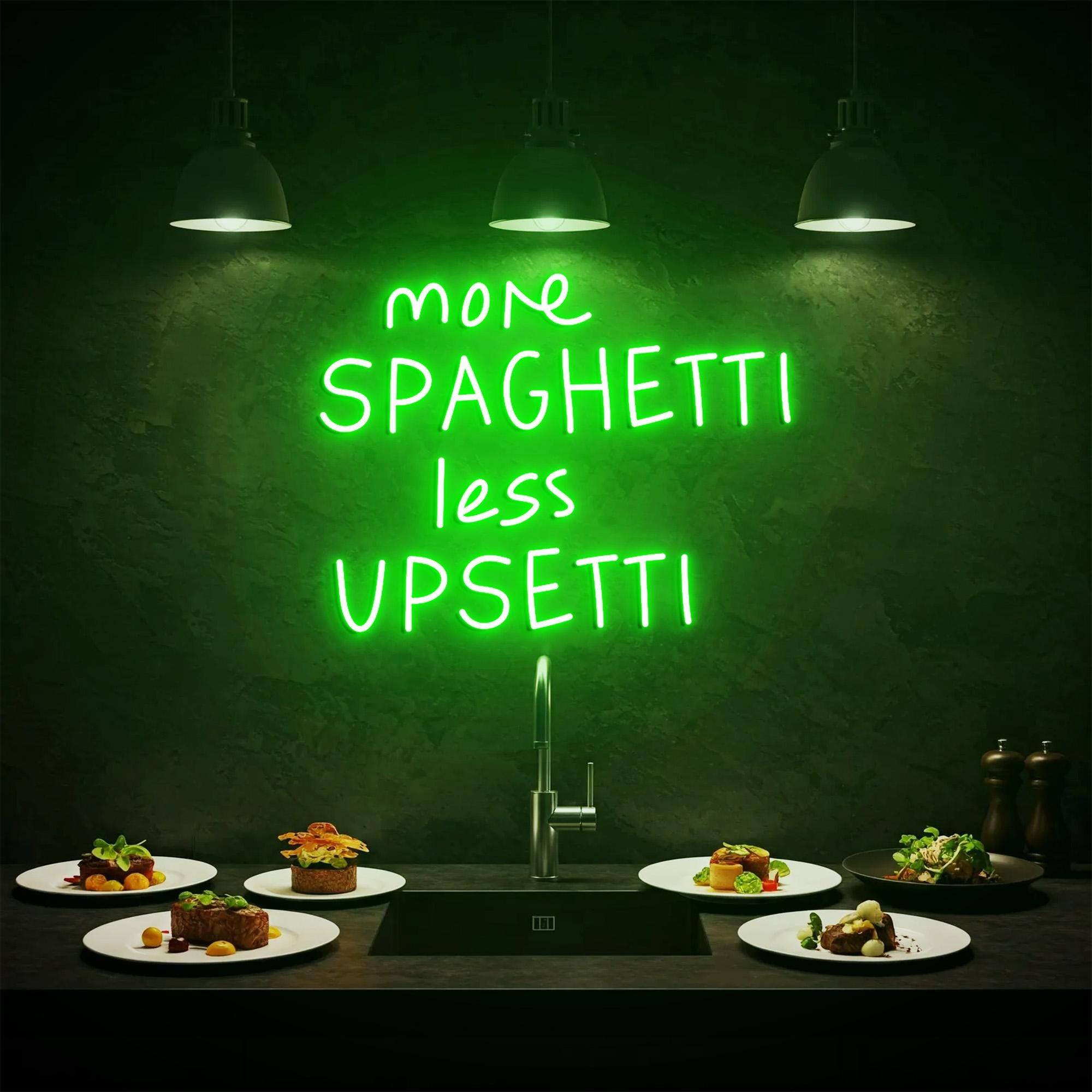 More Spaghetti Less Upsetti Neon Light, Neon Sign Light Decor, Restaurant Neon Sign, Signboard Neon Lights, Dining Room Wall Decor