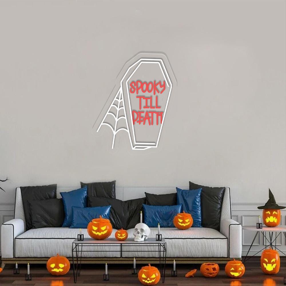 Spooky Till Death Neon Sign Gifts, Pumpkin Skeleton Neon Sign, Ghost Neon Led, Spooky Season Gift, Halloween Party Neon Led, Fall Ghost Neon