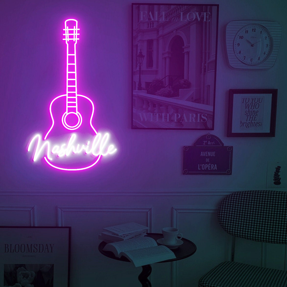 Nashville Guitar Neon Sign, Nashville Music Sign, Nashville Music City, Country Music Led Neon Sign, Guitar Wall Art