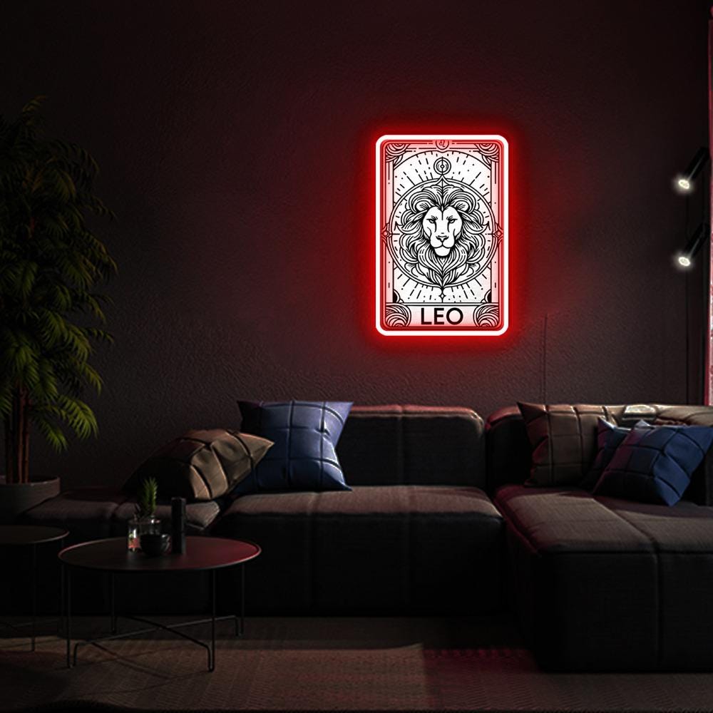 The Leo Tarot Card Neon, Zodiac Tarot Card Neon, Witchy Vibes Celestial Leo Neon, Lion Gothic Tarot Neon Sign, Tarot Card Neon Sign Gifts