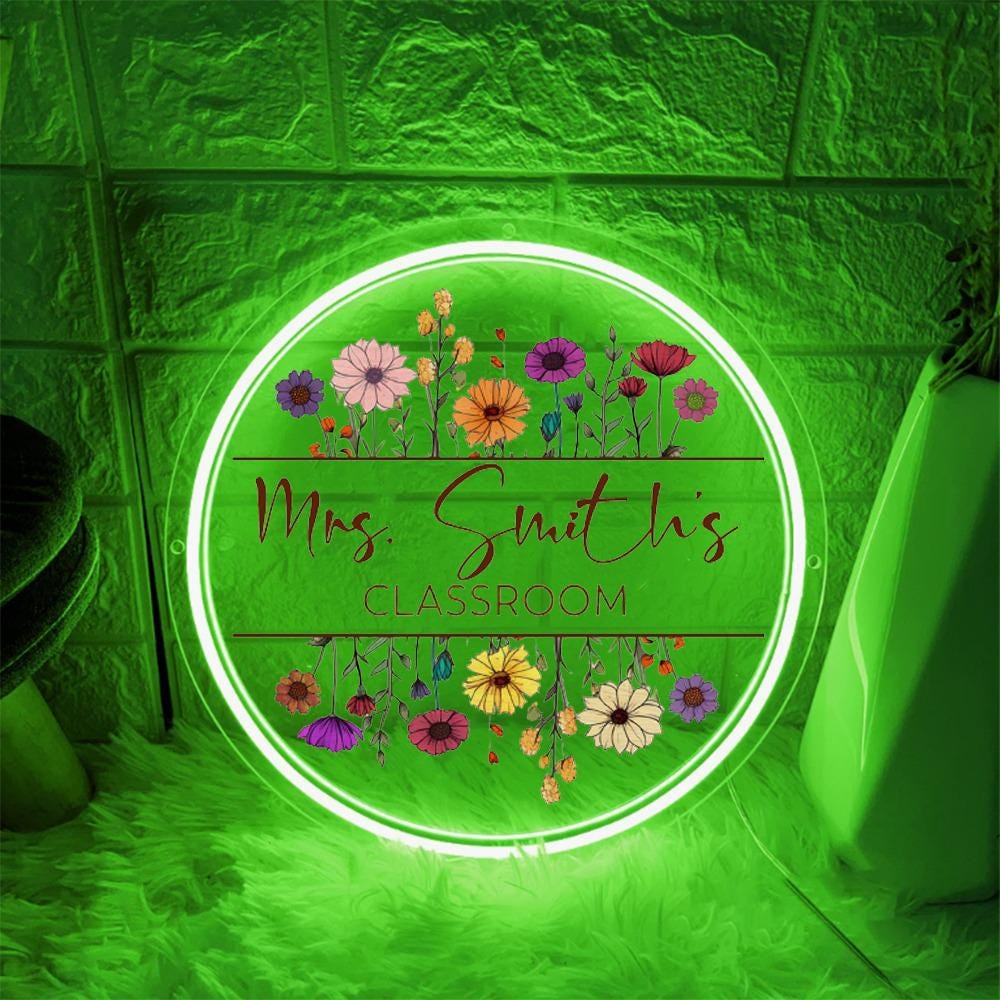 Personalized Teacher Door Neon Sign, Custom Teacher Name Door Sign, Special Gifts For Teachers, Teacher Door Hanger, Classroom Door Sign