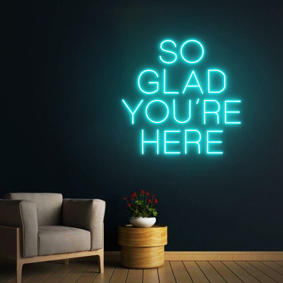 Custom Neon Sign So Glad You're Here, Wedding Welcome Sign, Business Welcome Sign, Neon Sign Wall Decor
