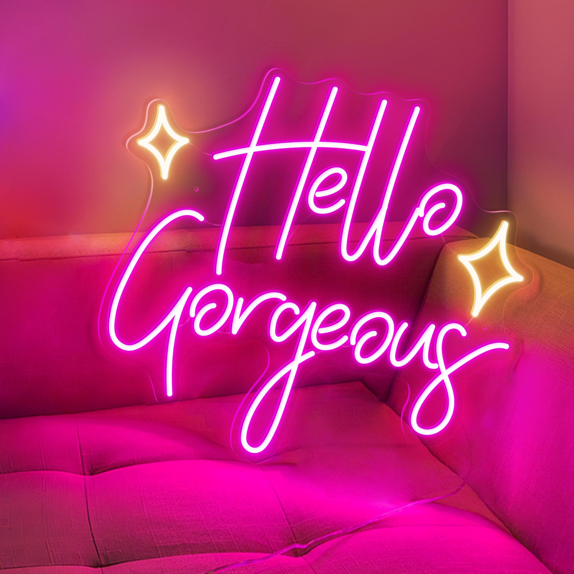 Hello Gorgeous with symbol LED Neon Sign, Custom Lights, Personalized Neon sign, Wall Decor Holiday, Decor Room, Decor Bedroom, Wall Art